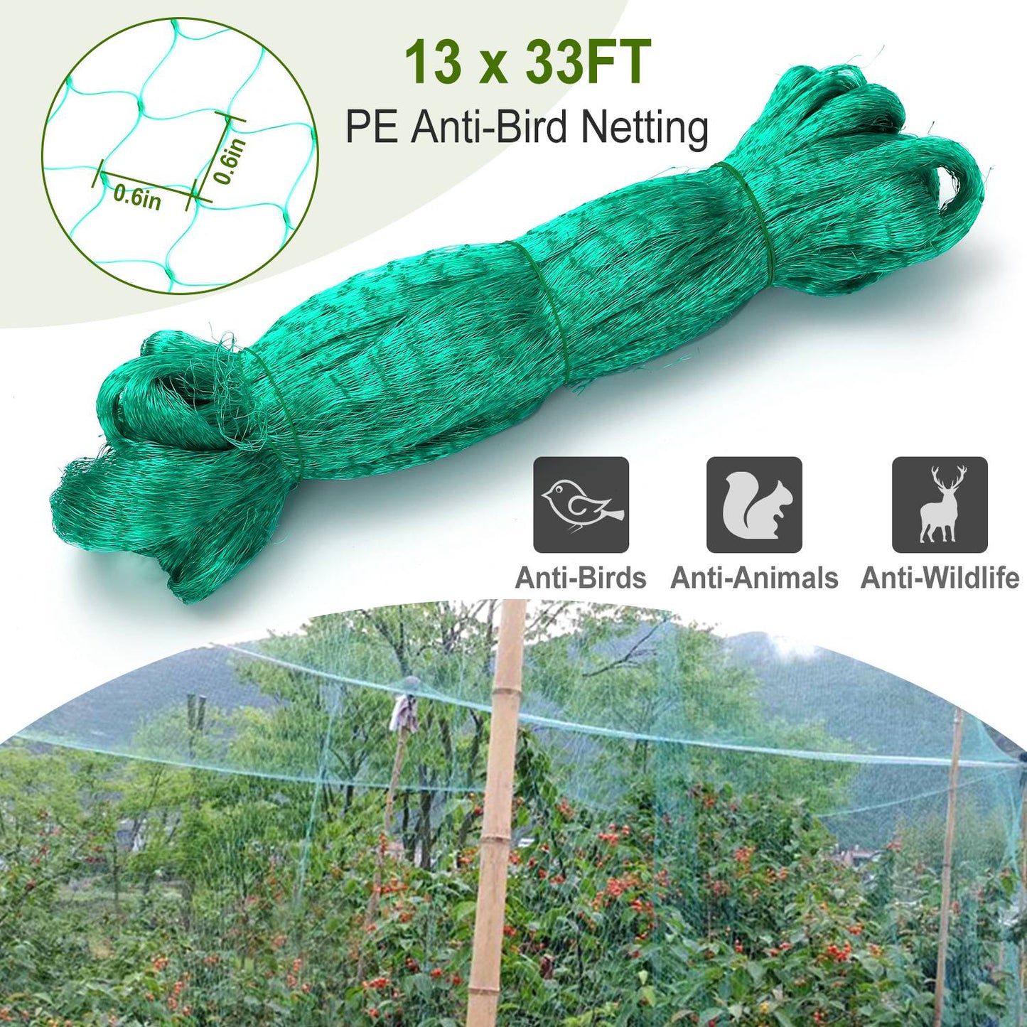 Garden Netting 13x33ft Heavy Duty Bird Protection Net