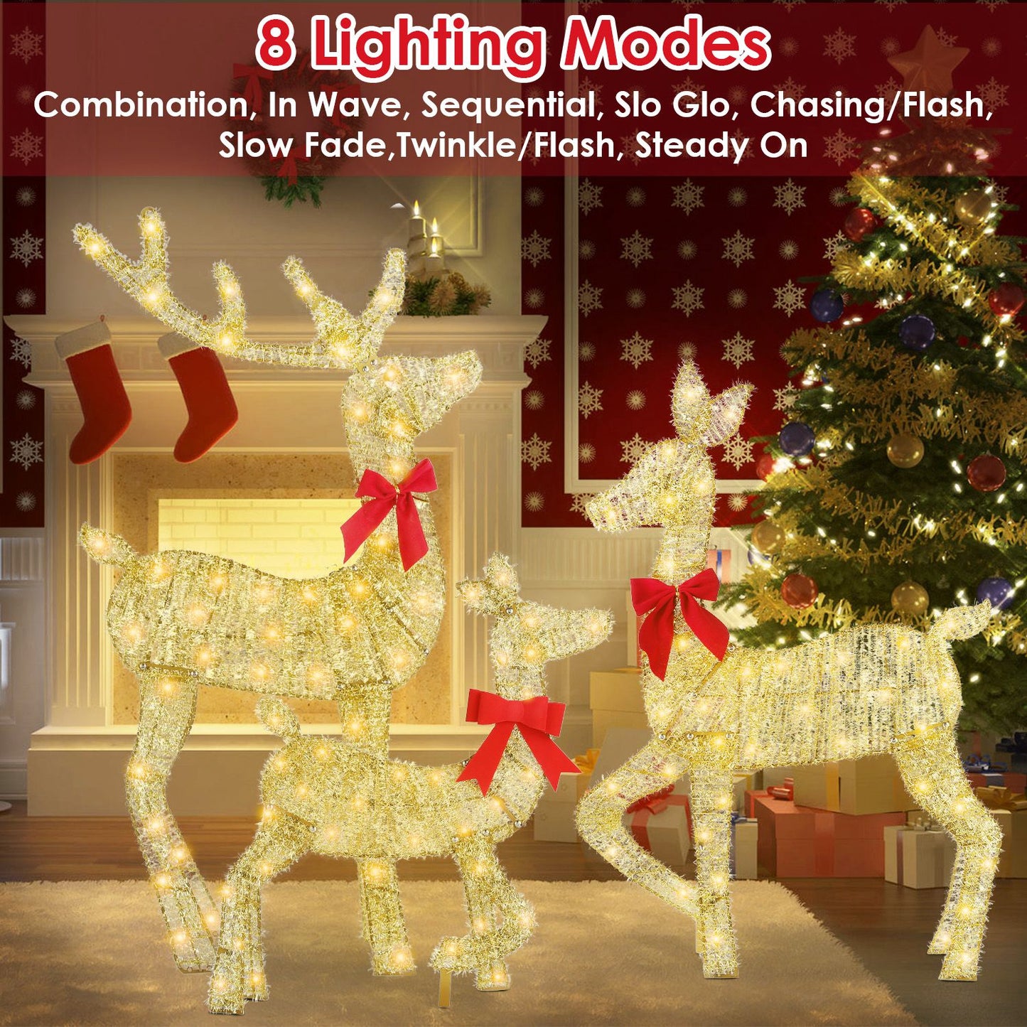 Lighted Christmas Deer Family Set - 3 Piece Indoor Outdoor Display
