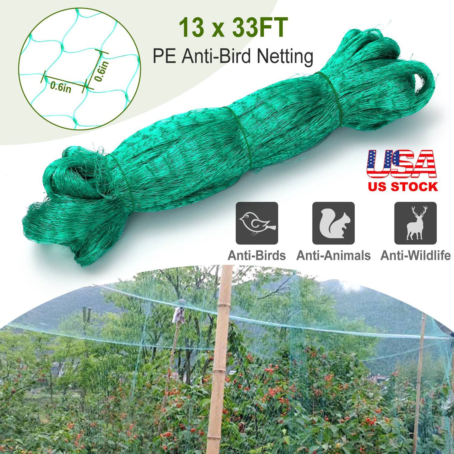 Garden Netting 13x33ft Heavy Duty Bird Protection Net