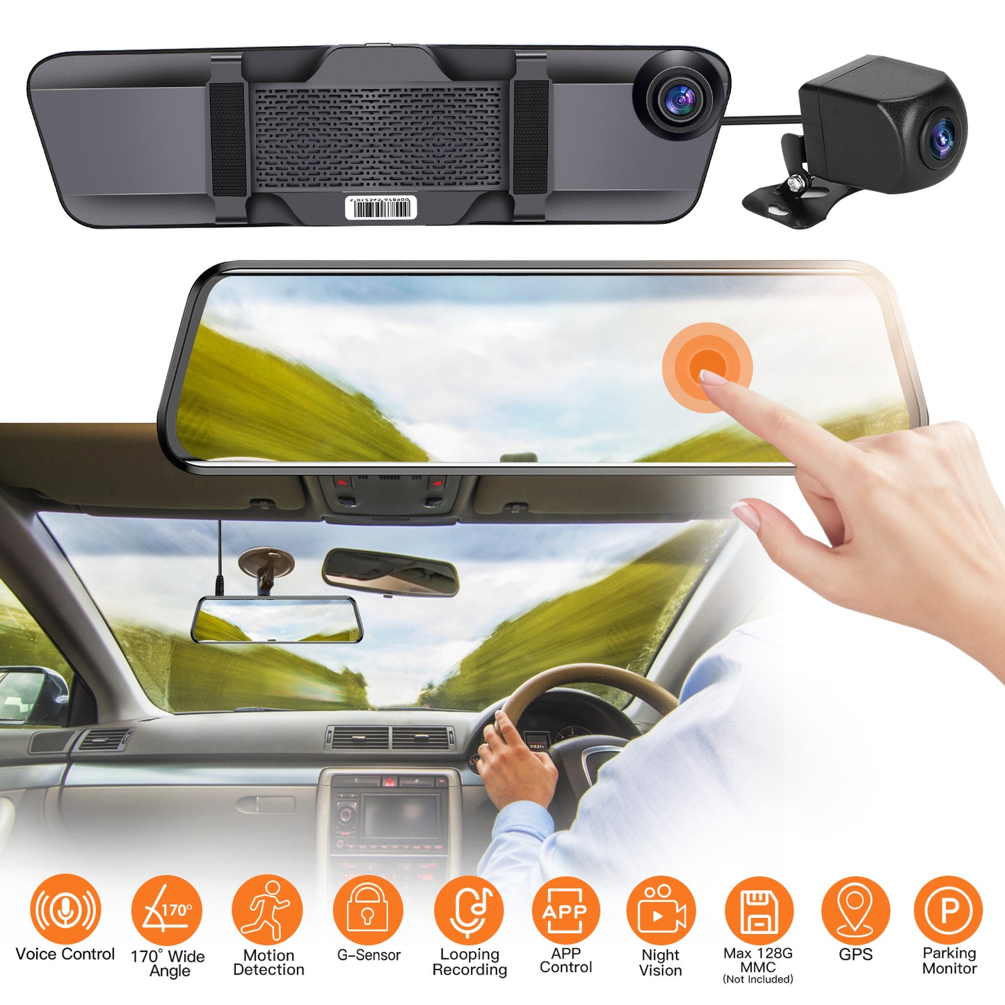 12-Inch Dual Lens Dash Cam with 4K Front & Rear Camera