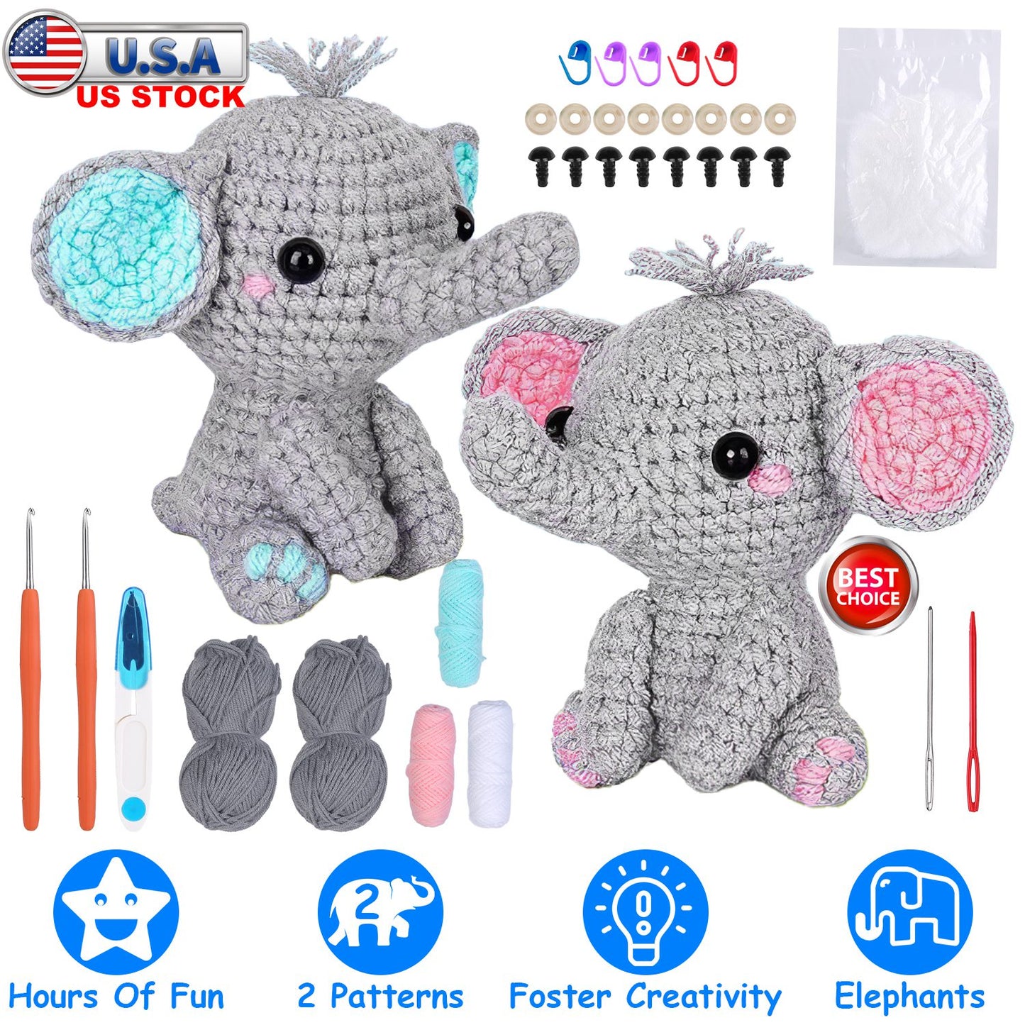 Elephant Crochet Kit for Beginners with Video Tutorials