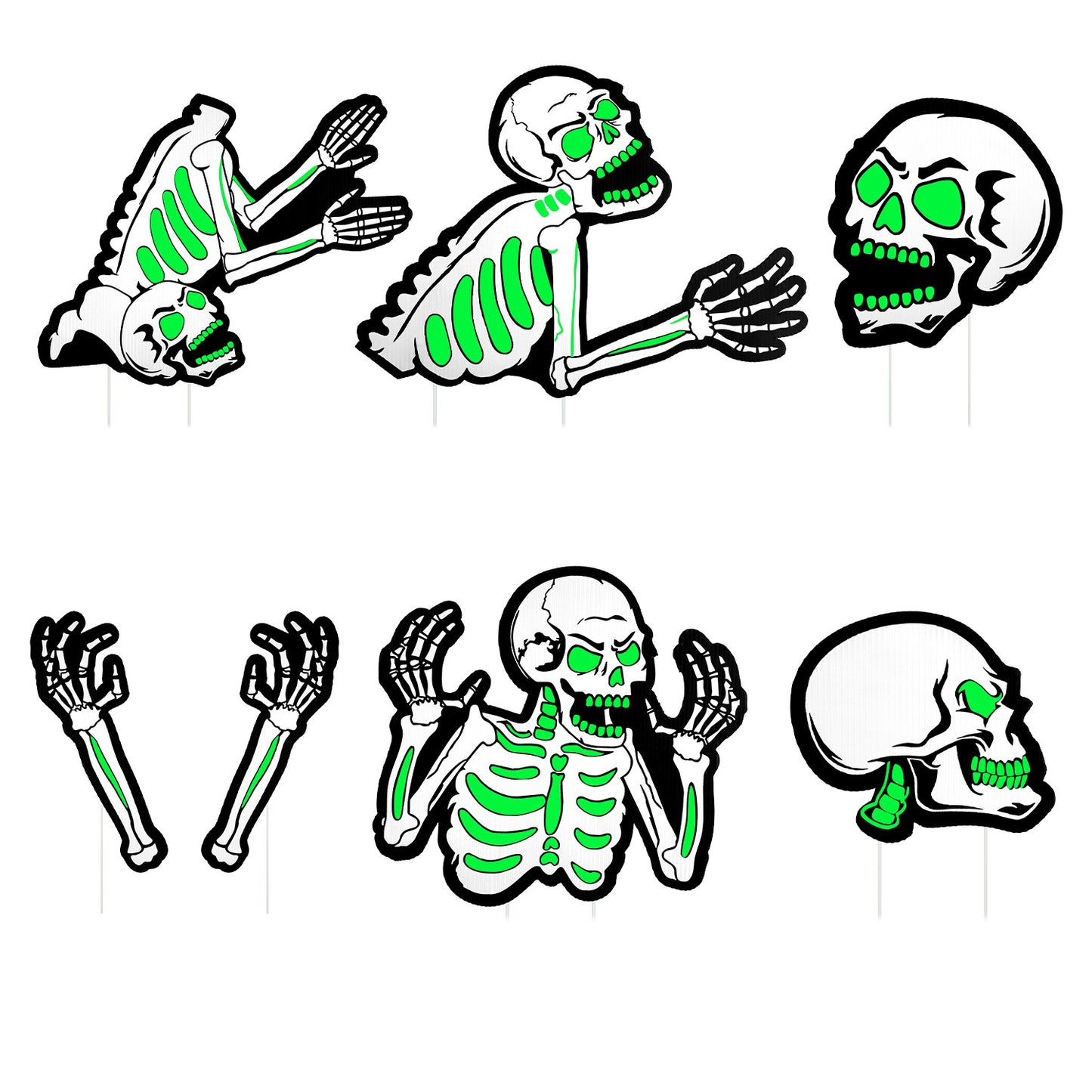Glow in the Dark Skeleton Yard Signs 6-Piece Halloween Set