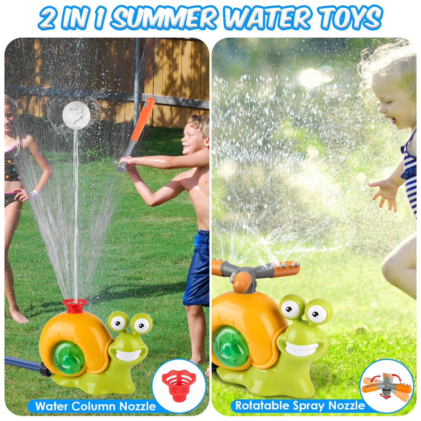 Snail Water Sprinkler Baseball Toy with 360° Rotating Spray