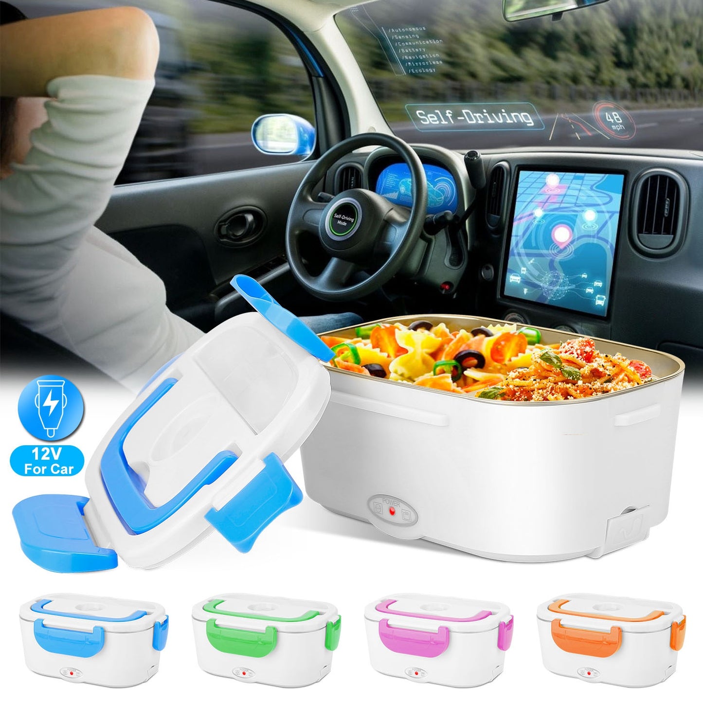 Electric Heated Lunch Box with Dual Compartments & Car Adapter