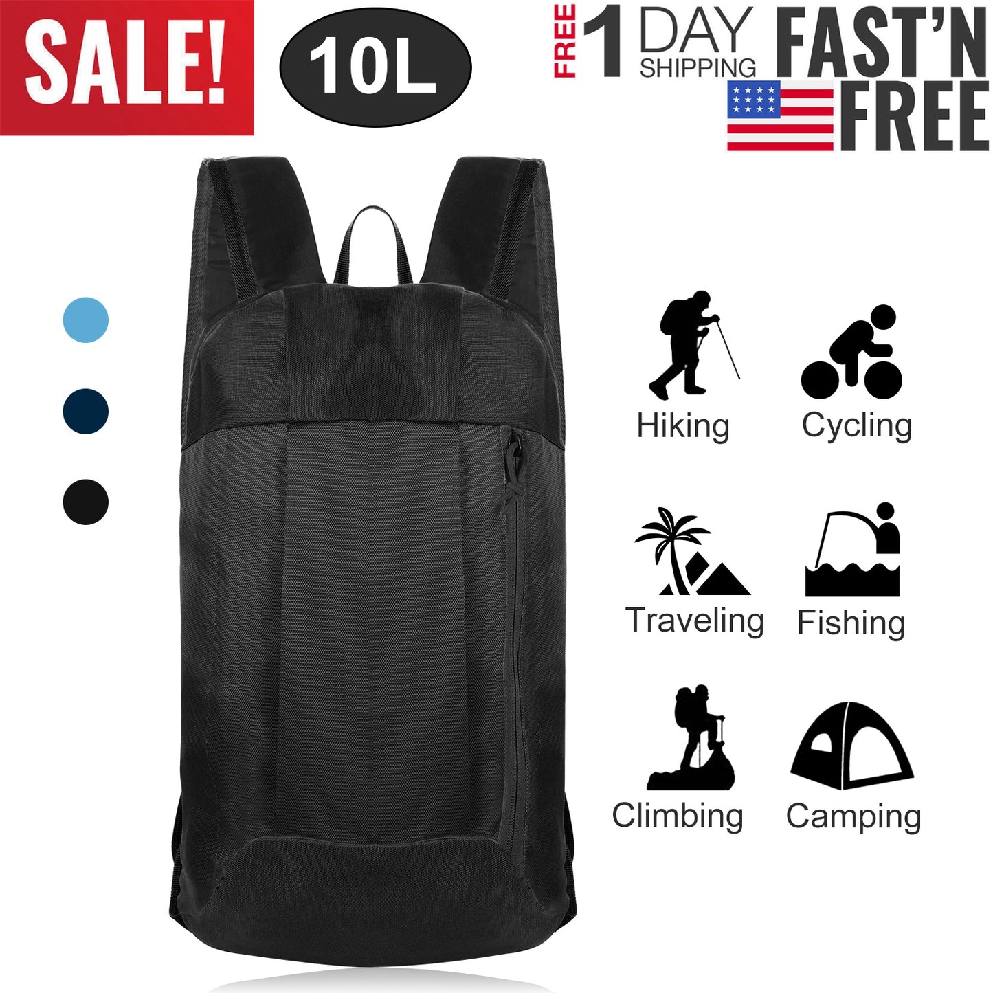 10L Waterproof Daypack for Hiking, Cycling & Travel