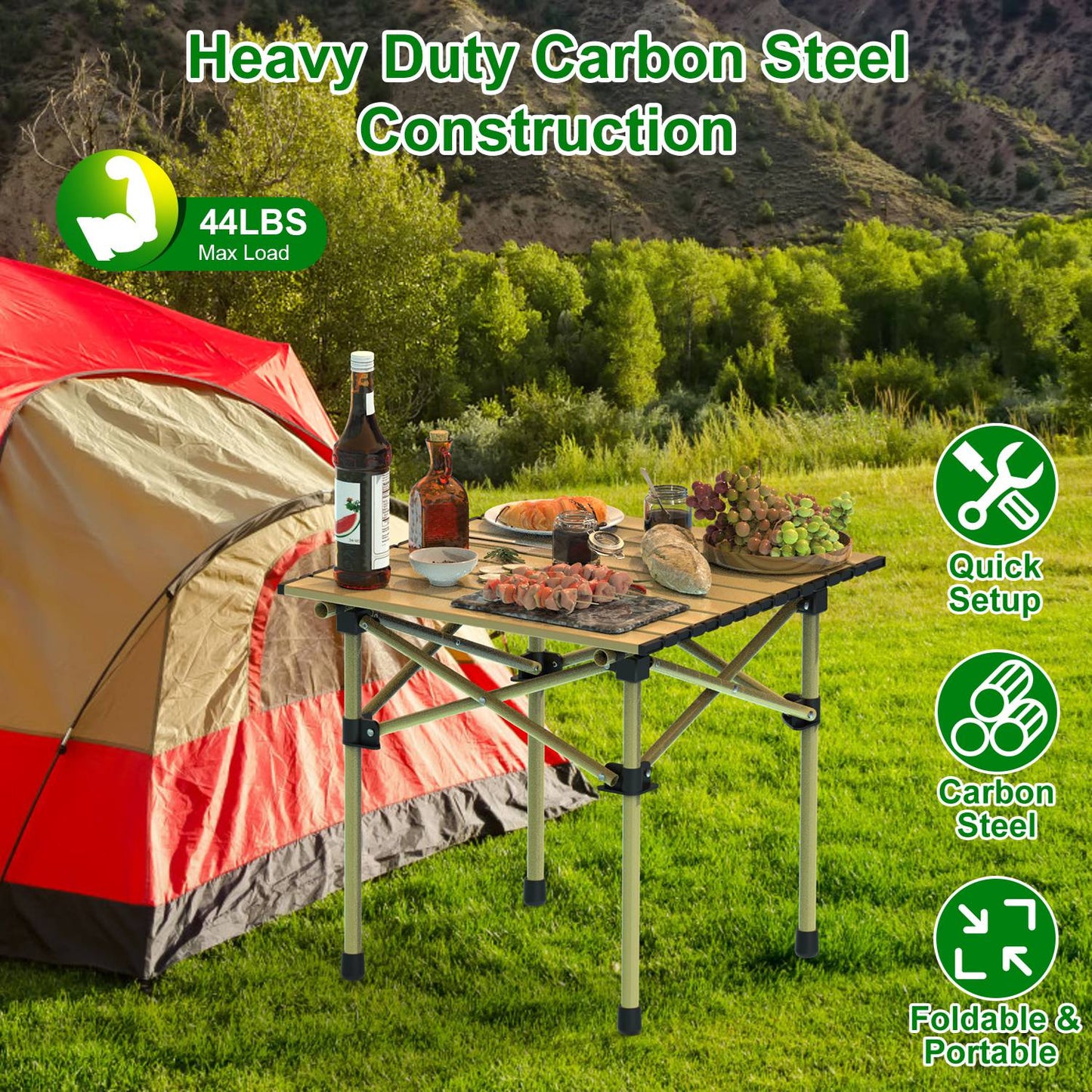 Folding Camping Table with Carry Bag - Lightweight Carbon Steel