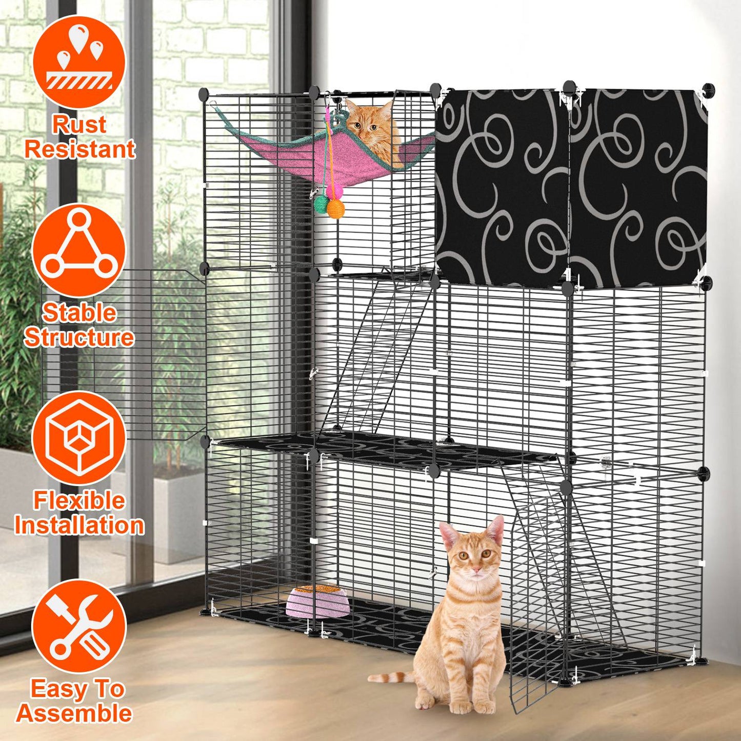 3-Tier Cat Cage Enclosure with Hammock and Ladder