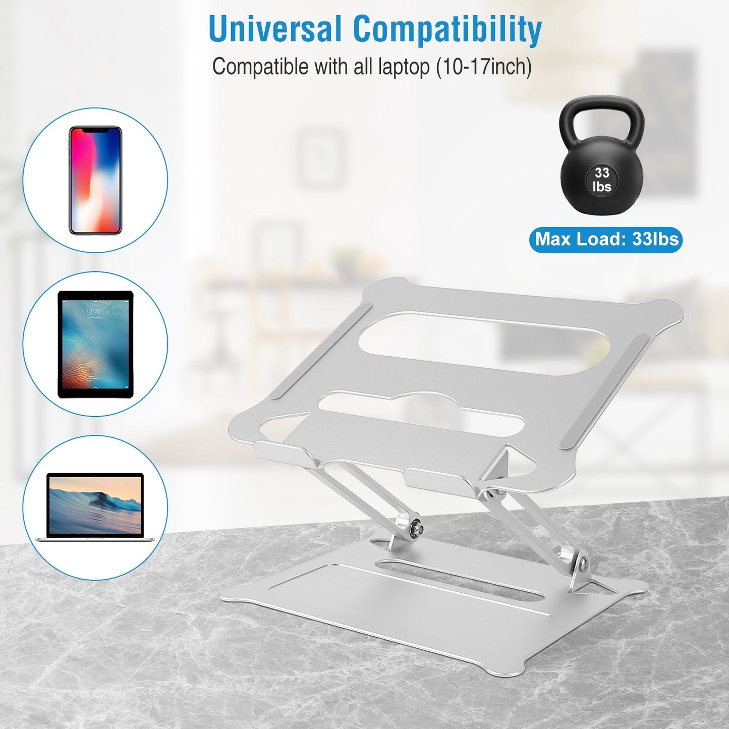 Adjustable Aluminum Laptop Stand for 10-17 Inch Notebooks