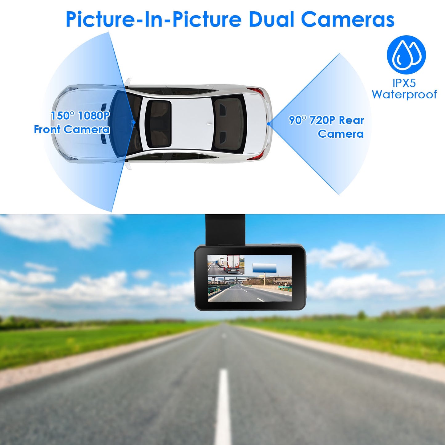 Dual Lens Dash Cam 1080P with WiFi GPS Night Vision