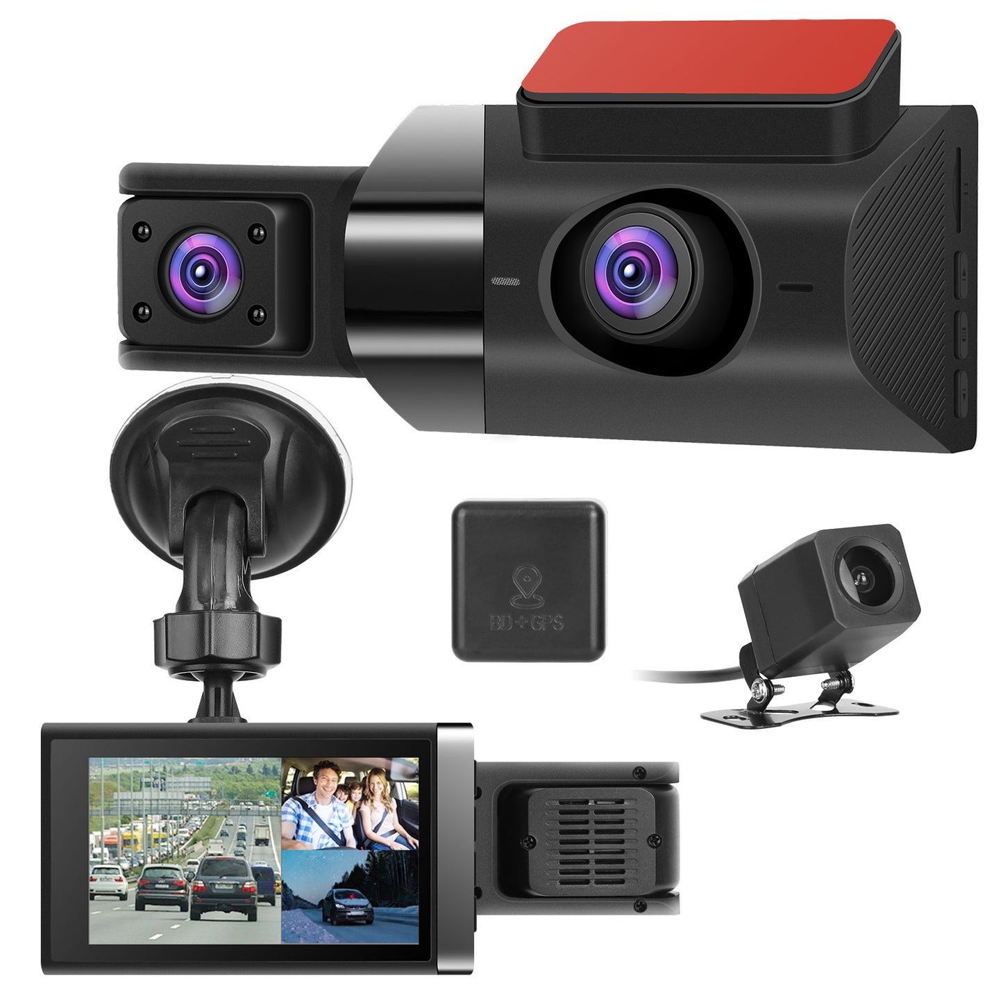2K Dash Cam with 3 Channels, GPS, WiFi & Night Vision