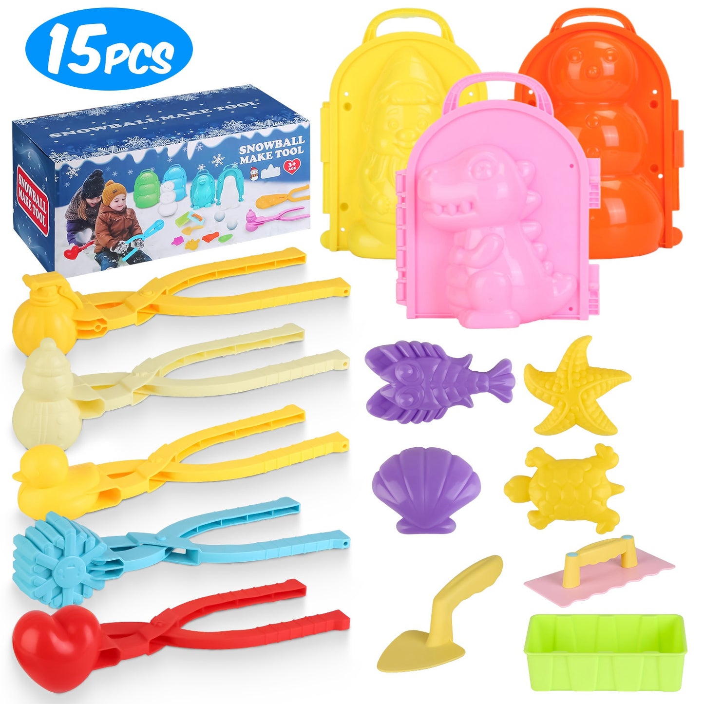 Snow Mold Kit 15-Piece with Snowball Maker and Shovels