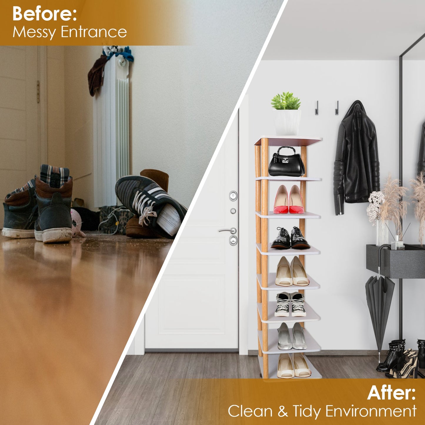 8-Tier Vertical Shoe Rack - Space Saving Entryway Organizer