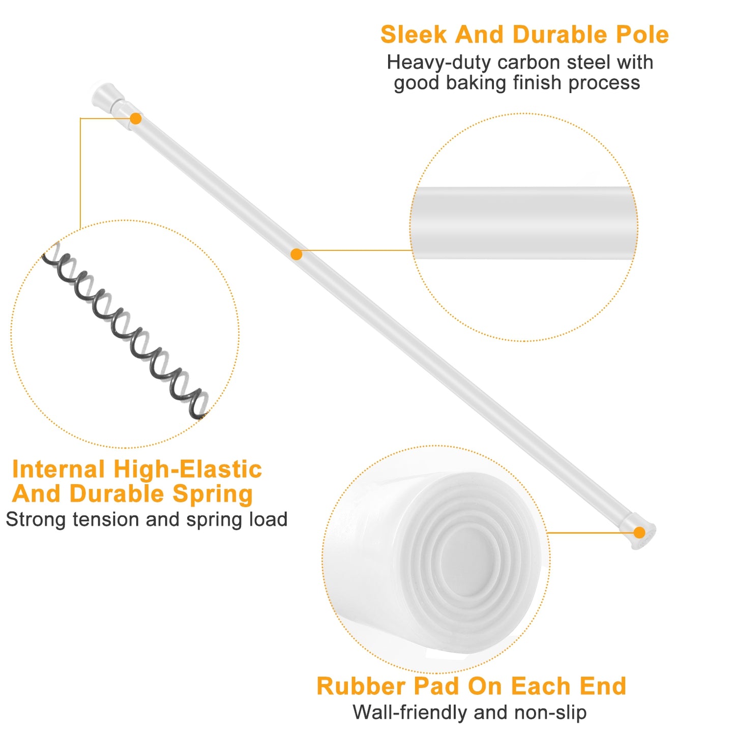 Tension Curtain Rod Adjustable Spring-Loaded Steel Pole