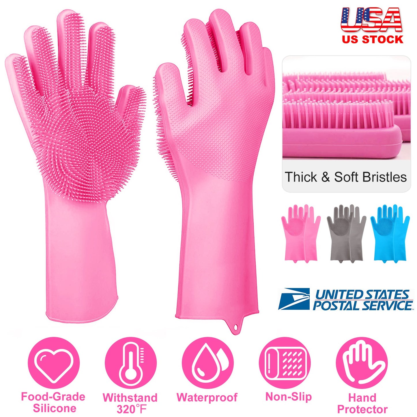 Silicone Dishwashing Gloves with Scrubbing Bristles