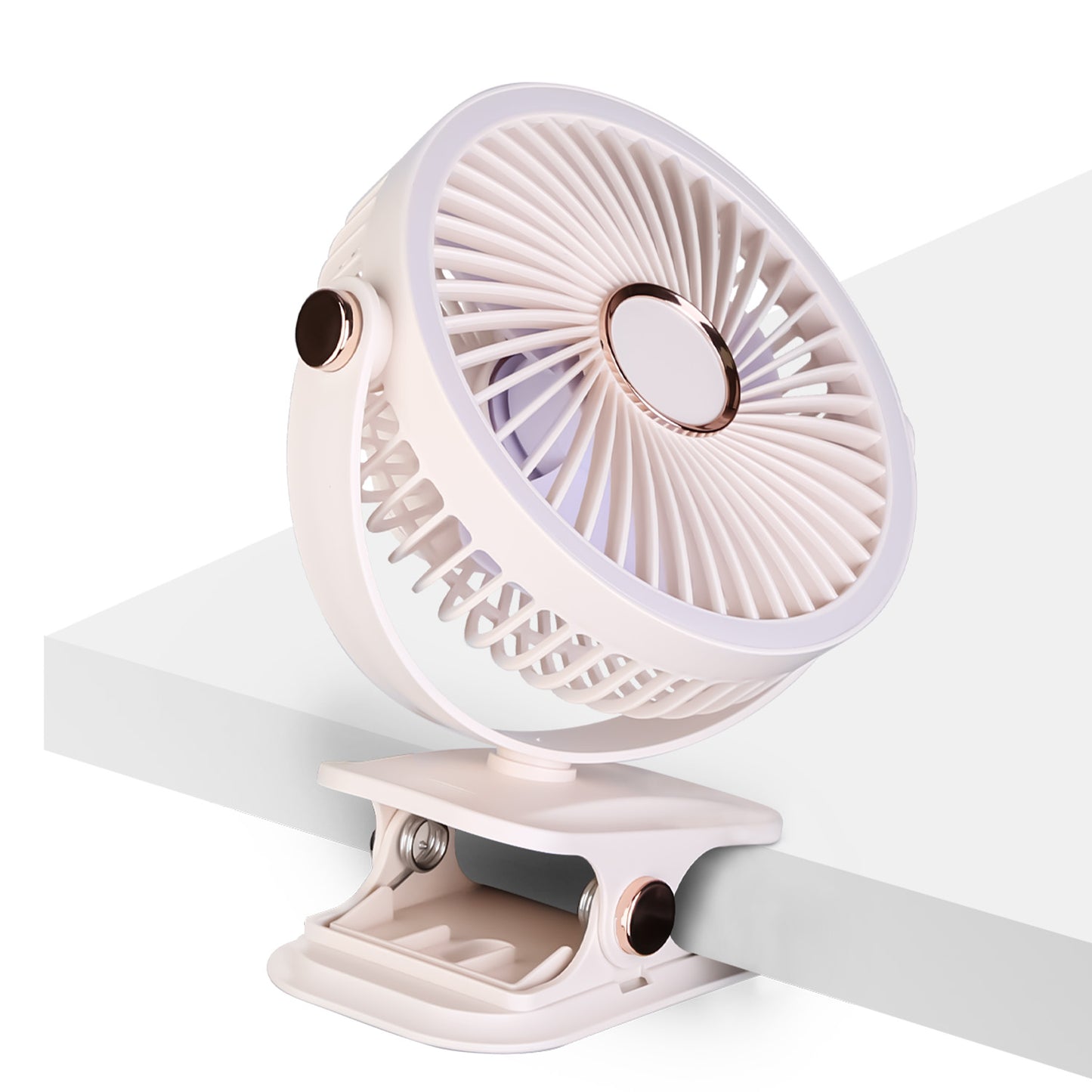 Clip-On Fan with 5 Speeds, LED Light & 720° Rotation