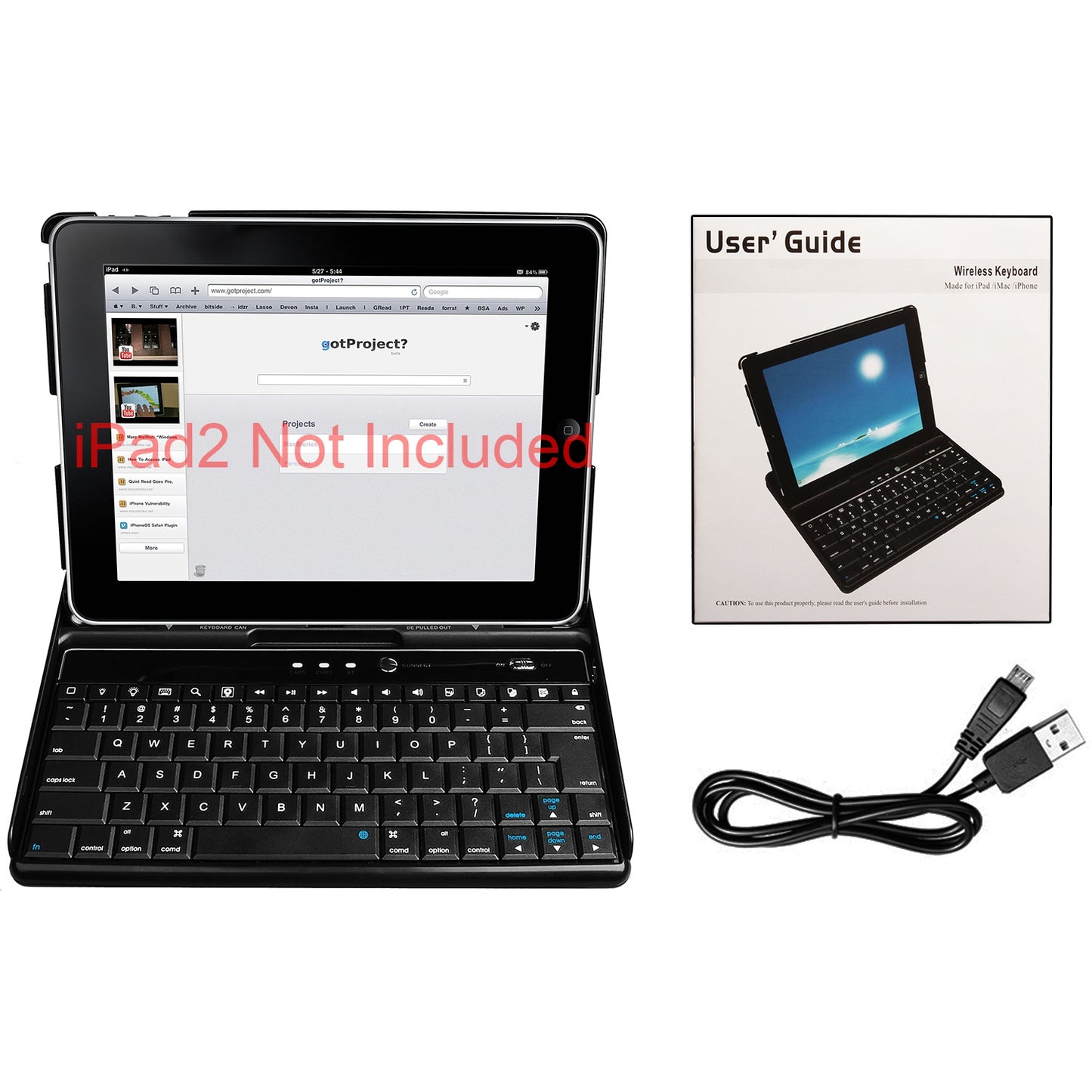 Wireless Keyboard Case for iPad 2 with Adjustable Stand
