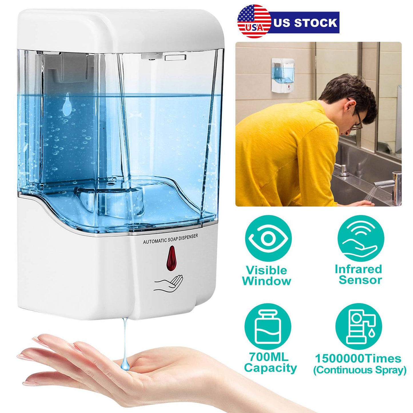 Automatic Soap Dispenser 700ML Wall Mounted Touchless Sensor