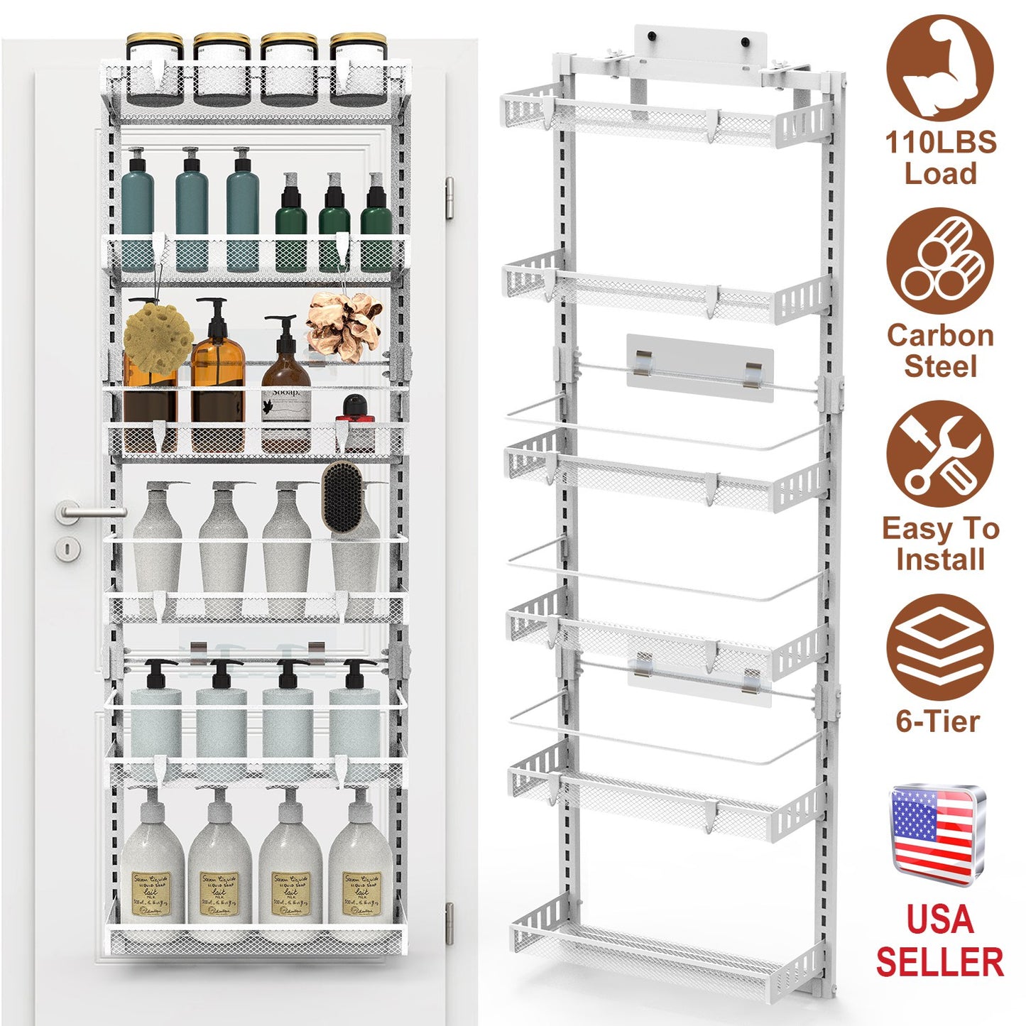 Over The Door Organizer 6-Tier Pantry Rack with 110lb Capacity