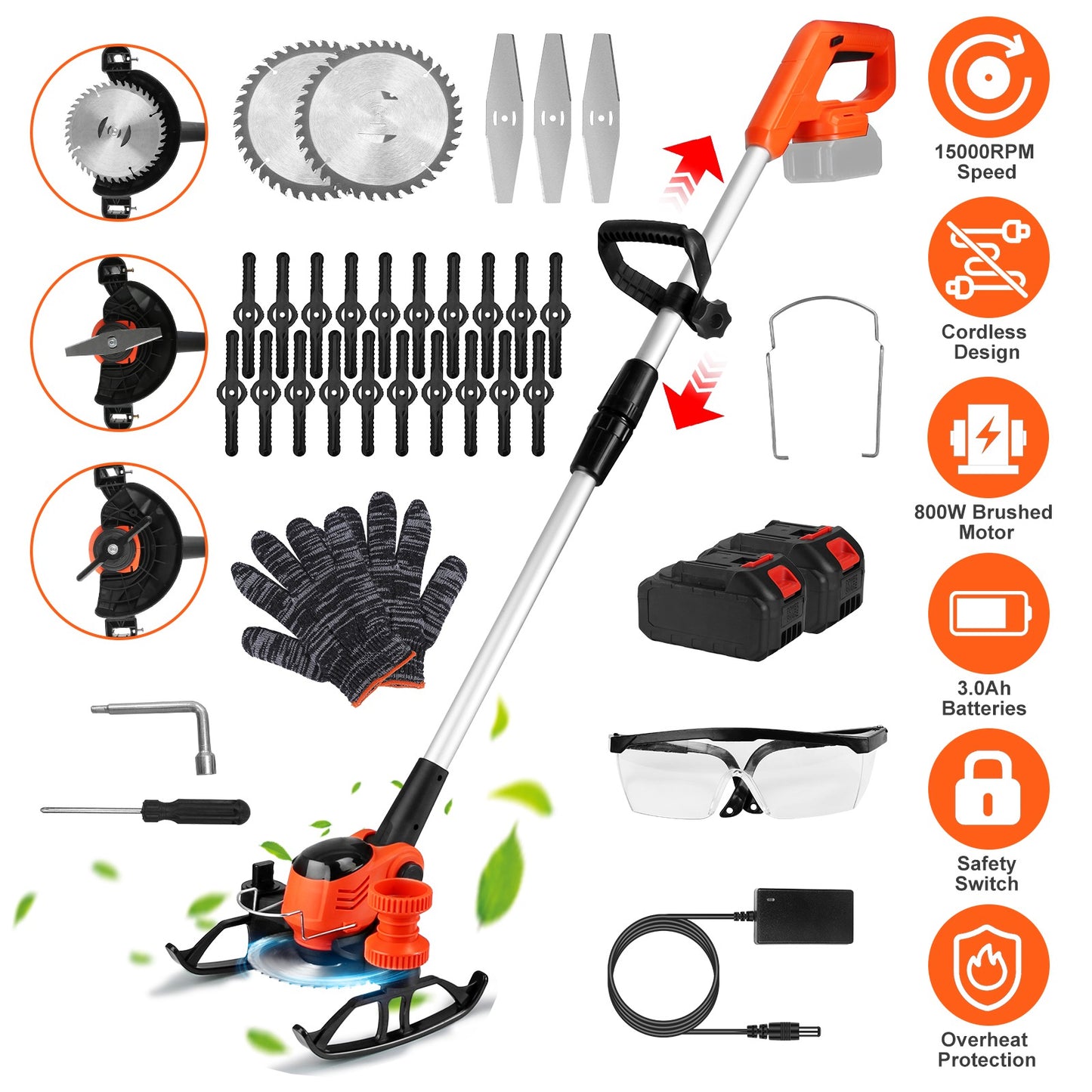 Cordless Grass Trimmer with Wheels & 2 Batteries
