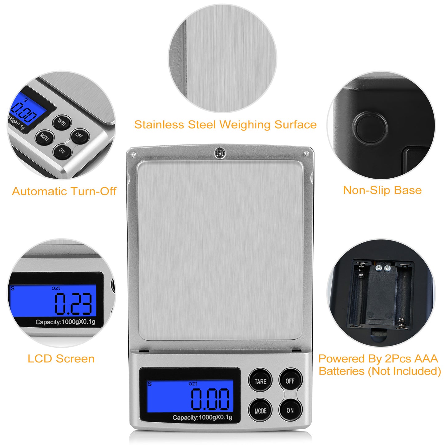 Digital Pocket Scale 1000g x 0.1g with LCD Backlit Display