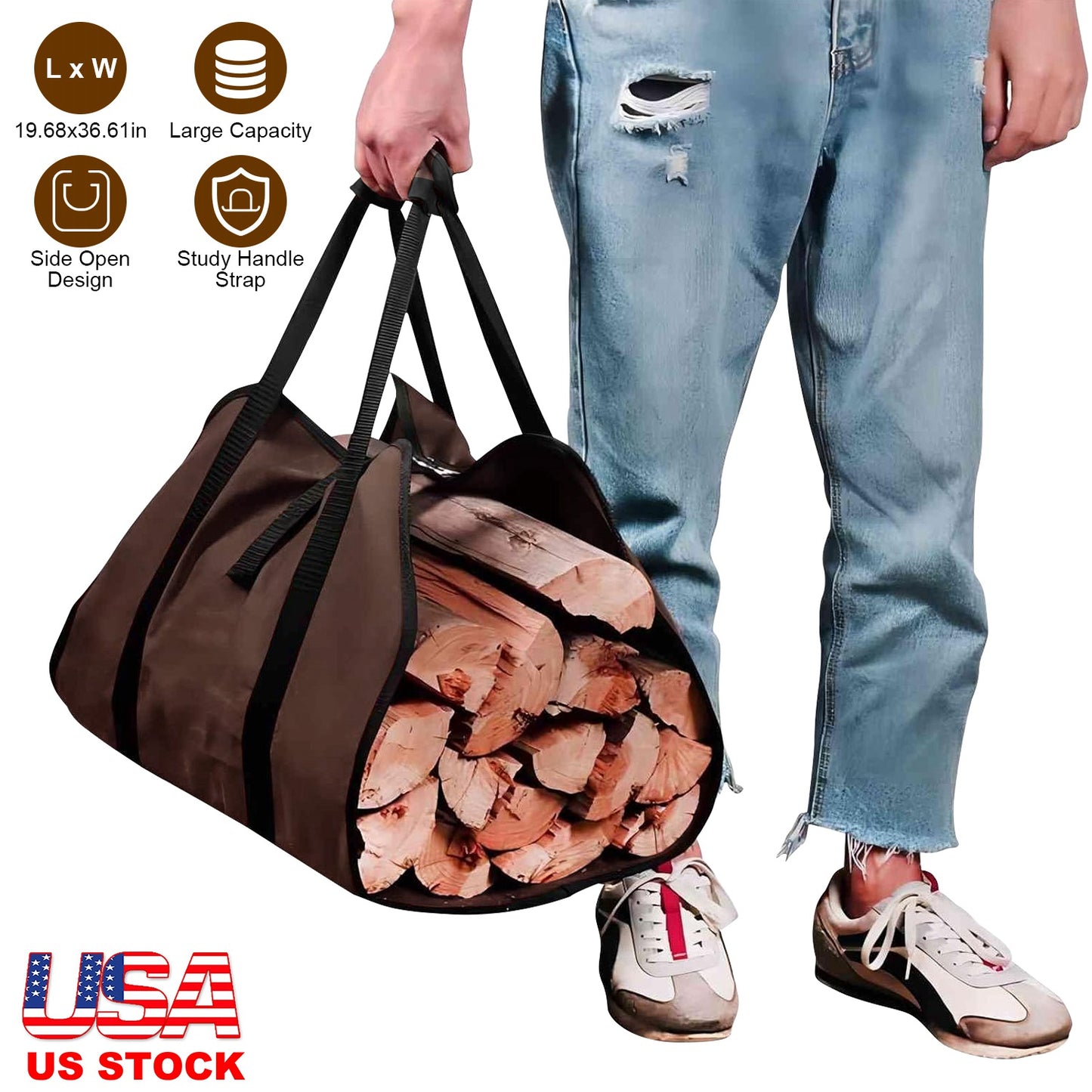 Firewood Carrier Bag with Handles - Durable Log Holder