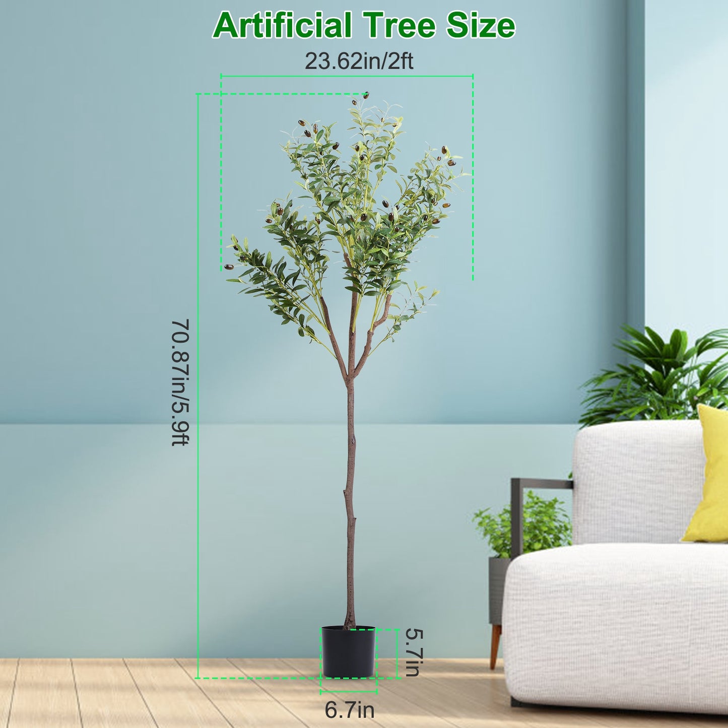 Artificial Olive Tree 5.9ft with Black Planter Pot