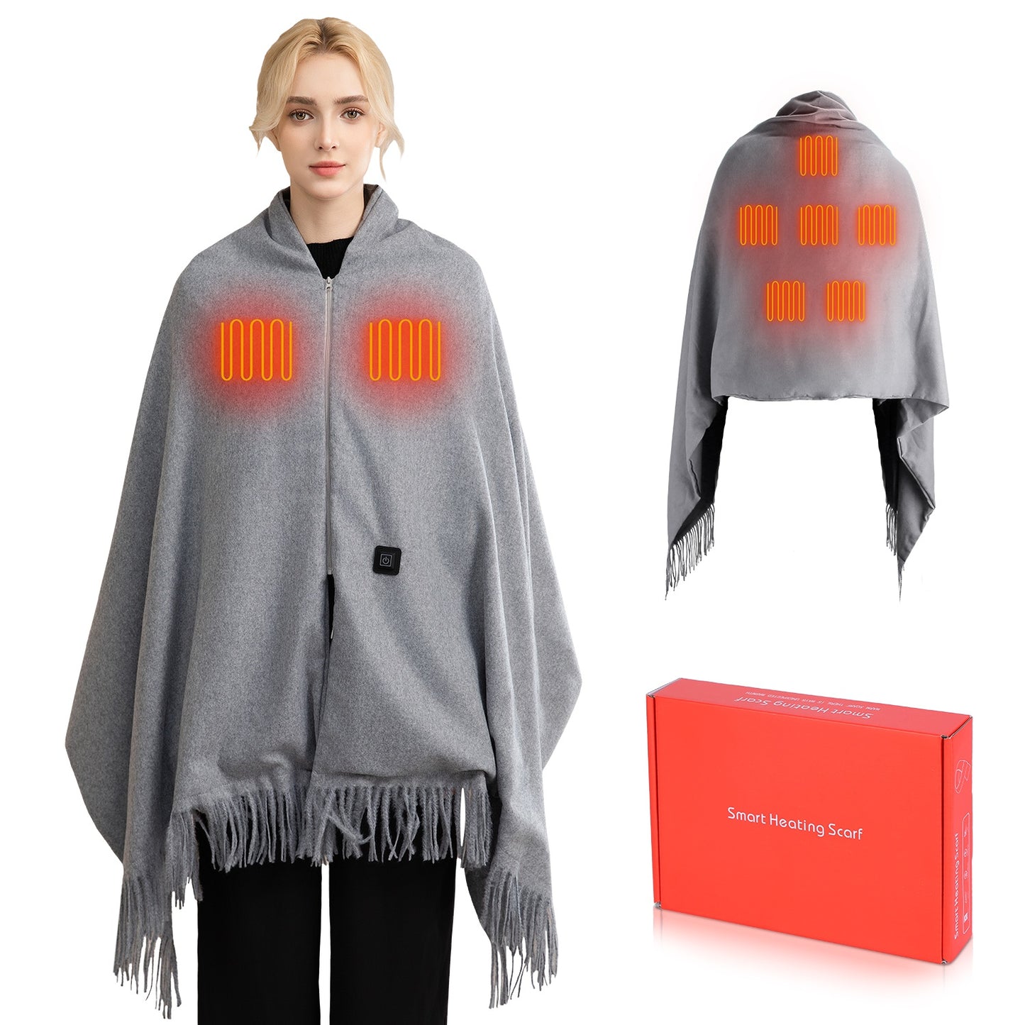 USB Heated Shawl with 3 Heat Levels and Zipper