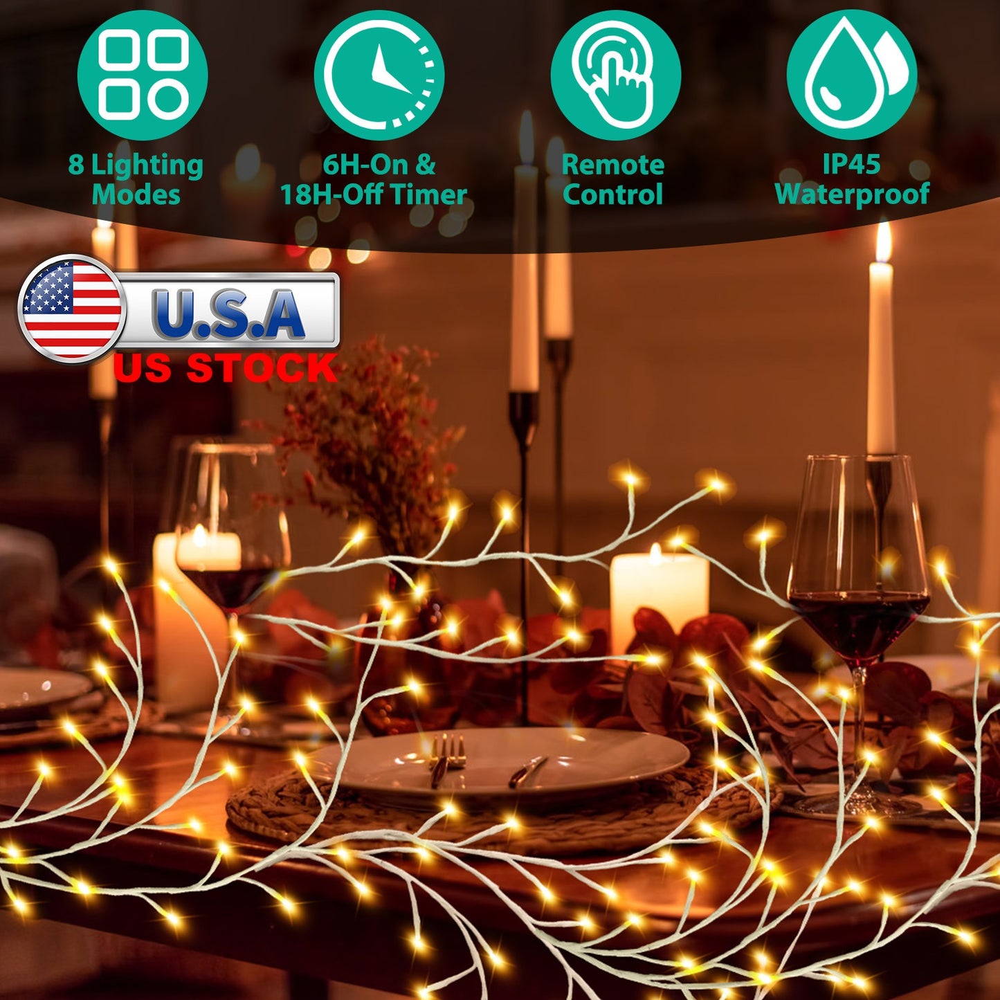 Lighted Birch Garland 7.87FT with 144 LED Warm White Lights