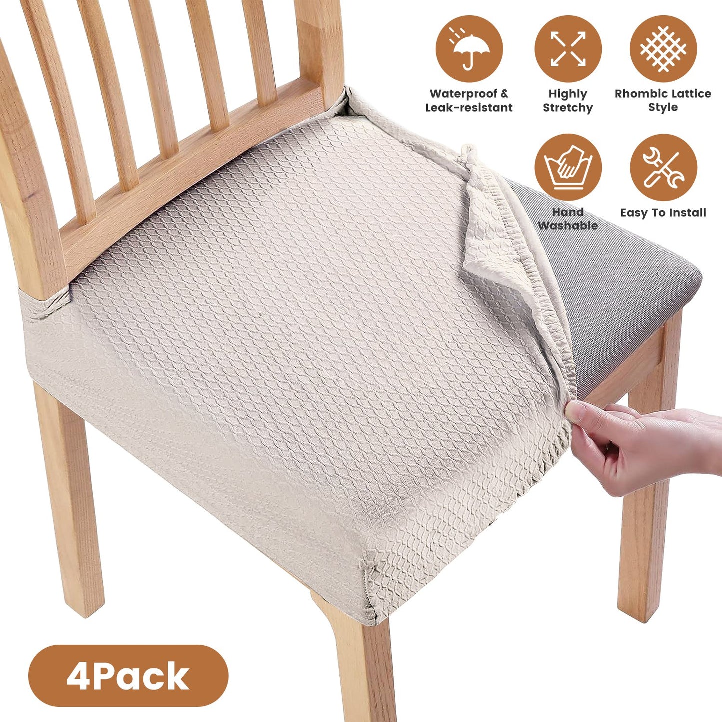Waterproof Dining Chair Seat Covers - 4 Pack Stretch Slipcovers