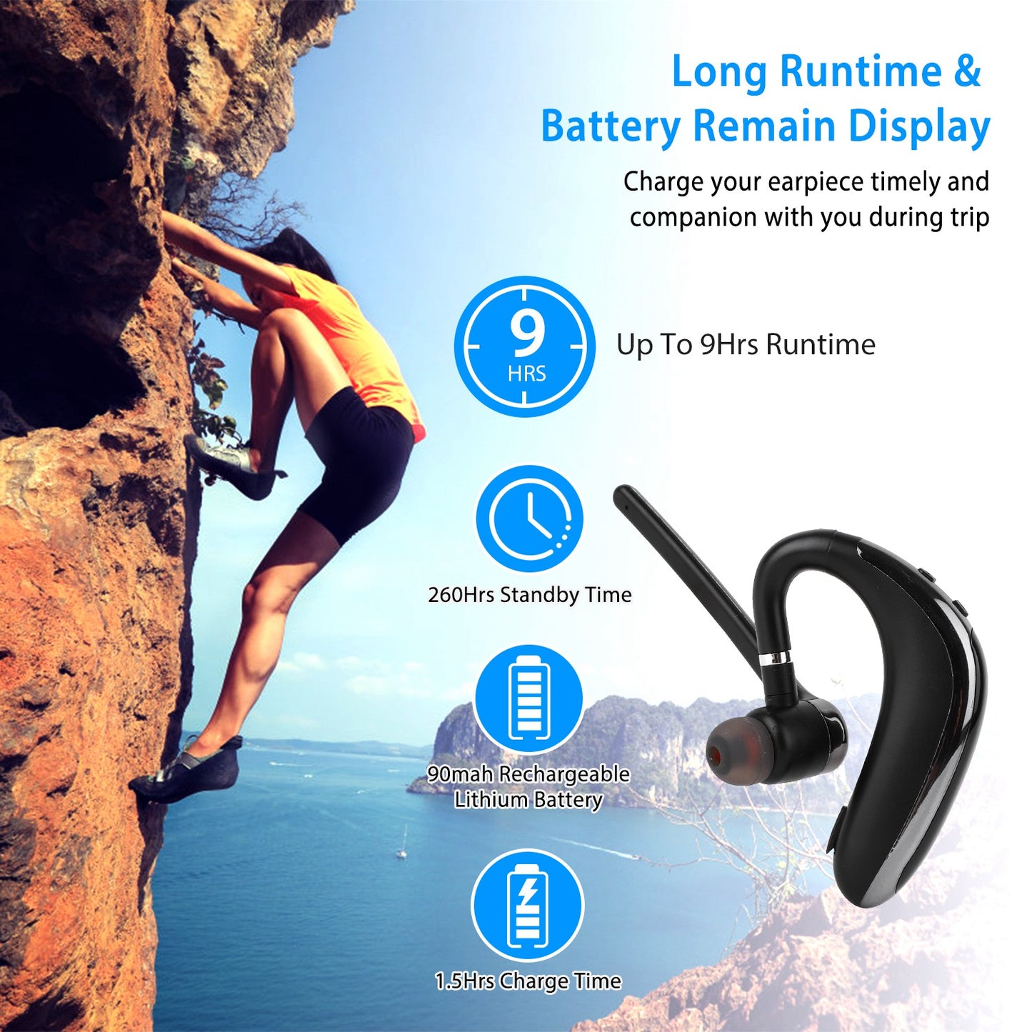 Wireless Earpiece V5.0 with ENC Noise Cancellation