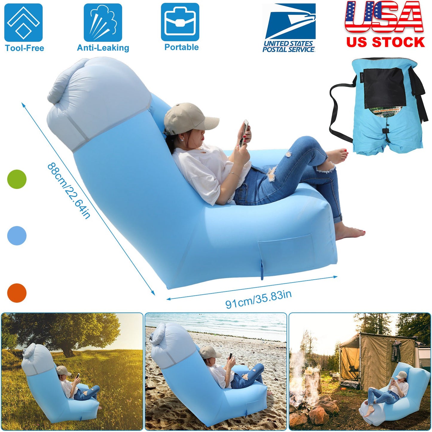 Inflatable Lounger Air Sofa with Carry Bag - Waterproof