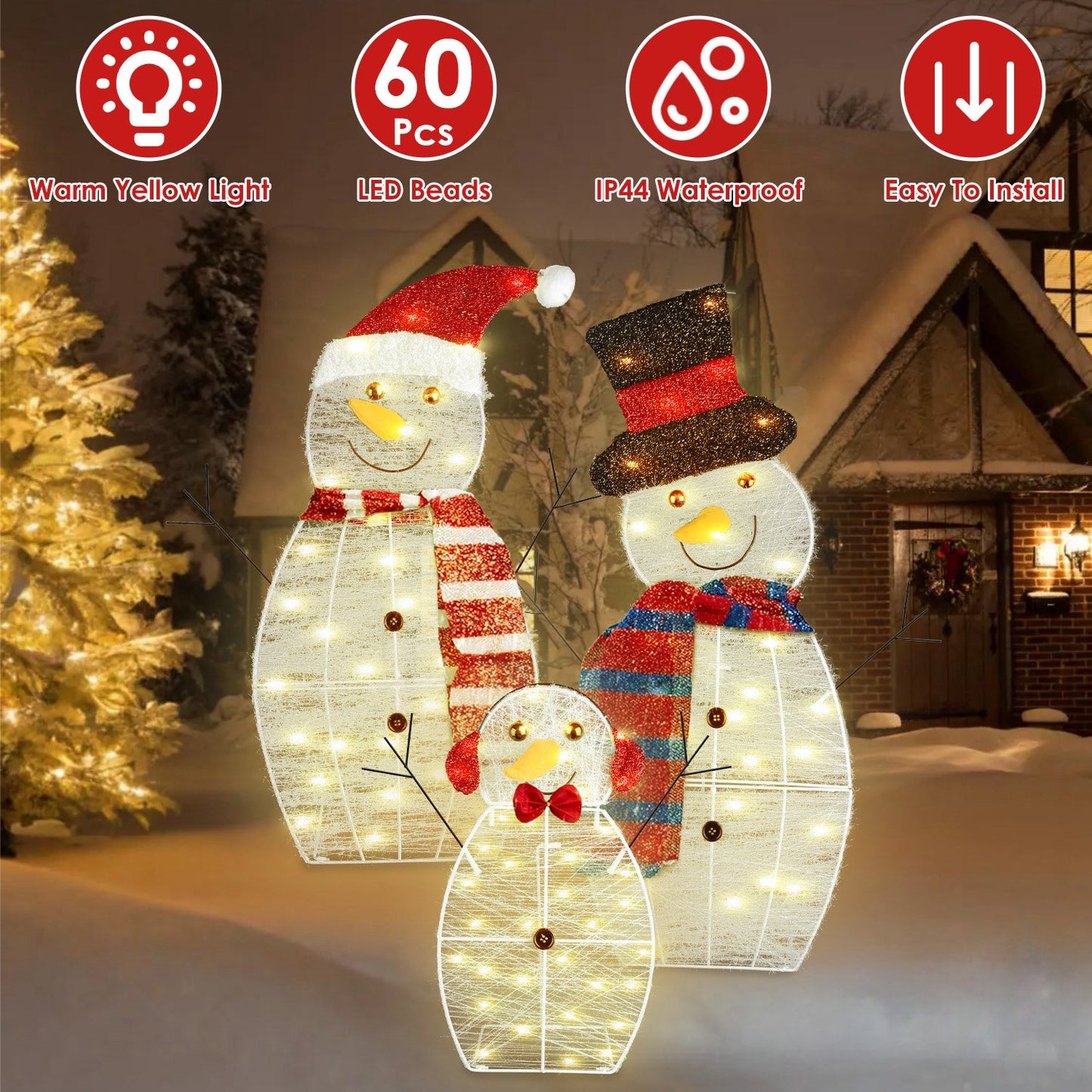 Christmas Snowman Family Yard Decoration with LED Lights