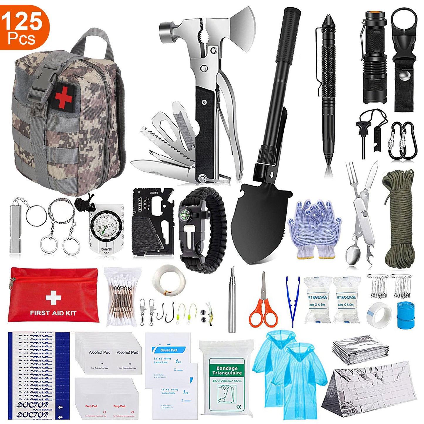 125-Piece Emergency Survival Kit with First Aid Supplies