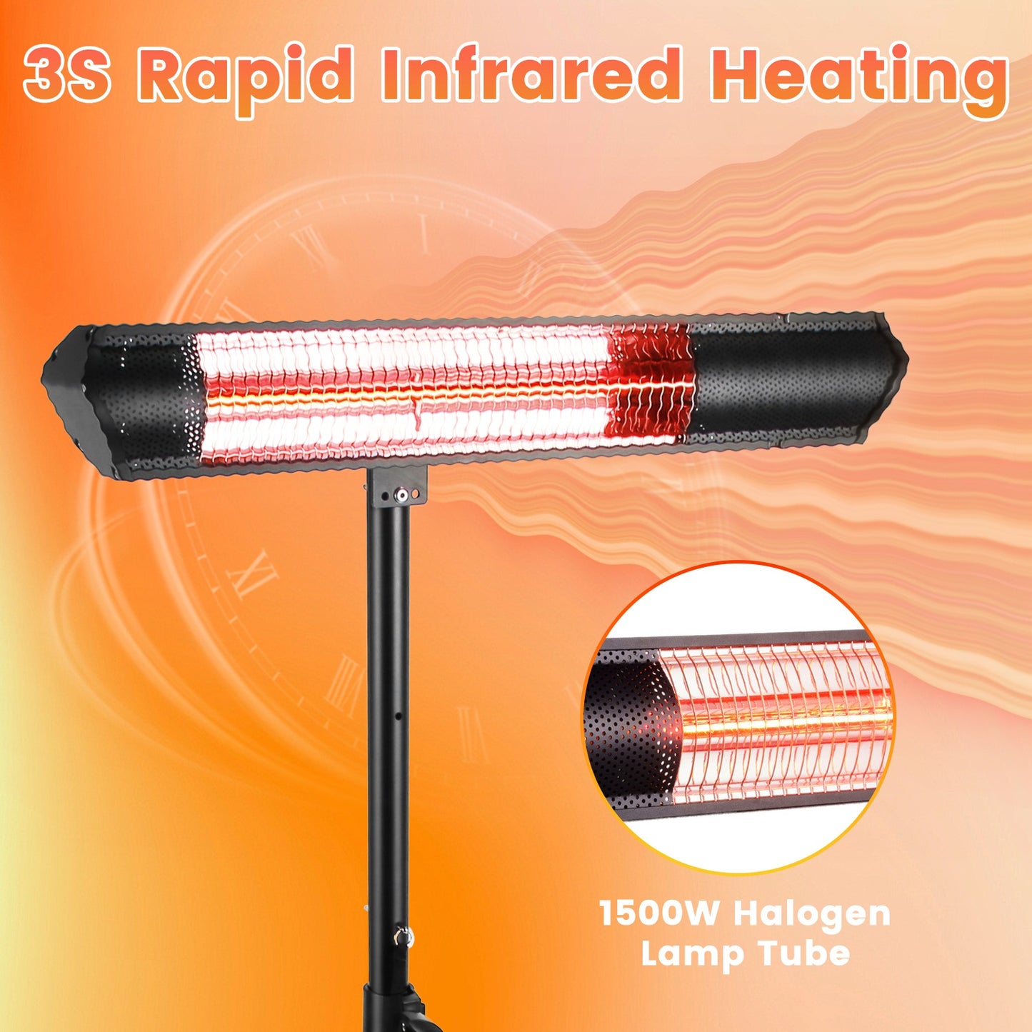 1500W Infrared Patio Heater with Adjustable Tripod Stand
