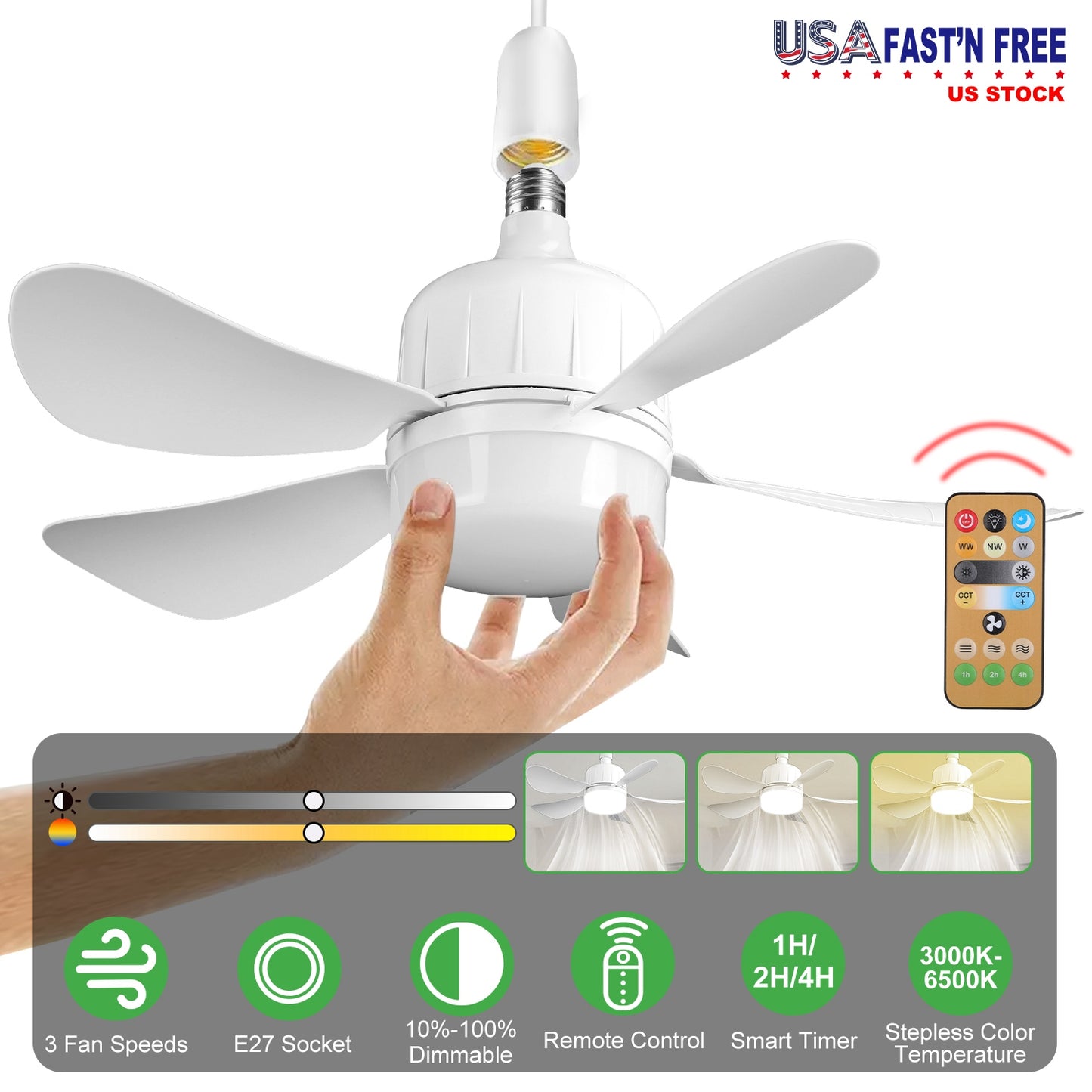 12W LED Ceiling Fan Light with Remote Control & Dimmable