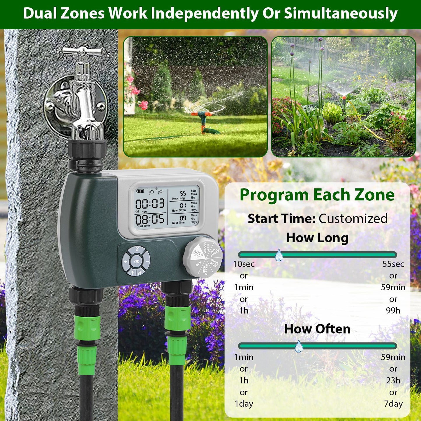 Digital Dual-Zone Sprinkler Timer with Programmable Watering