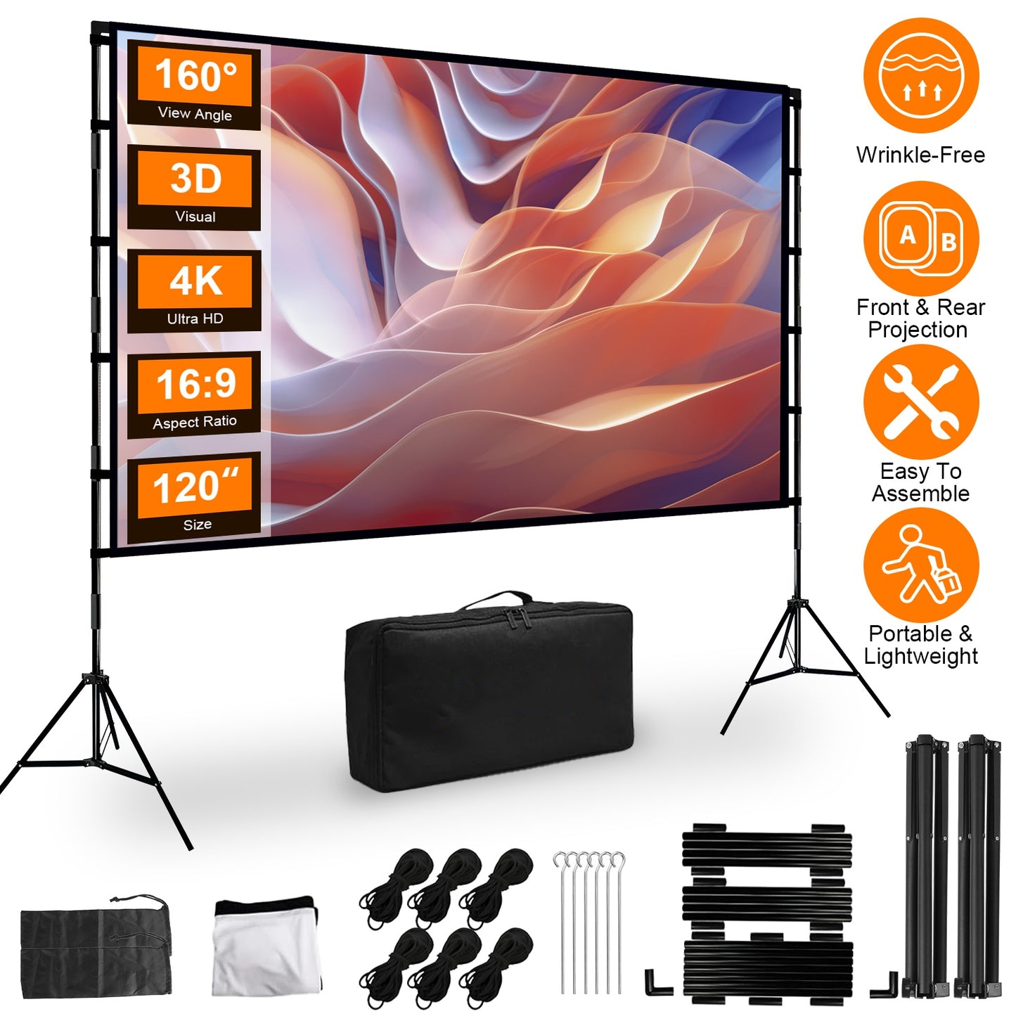 100" Projector Screen with Stand - 16:9 4K HD Portable