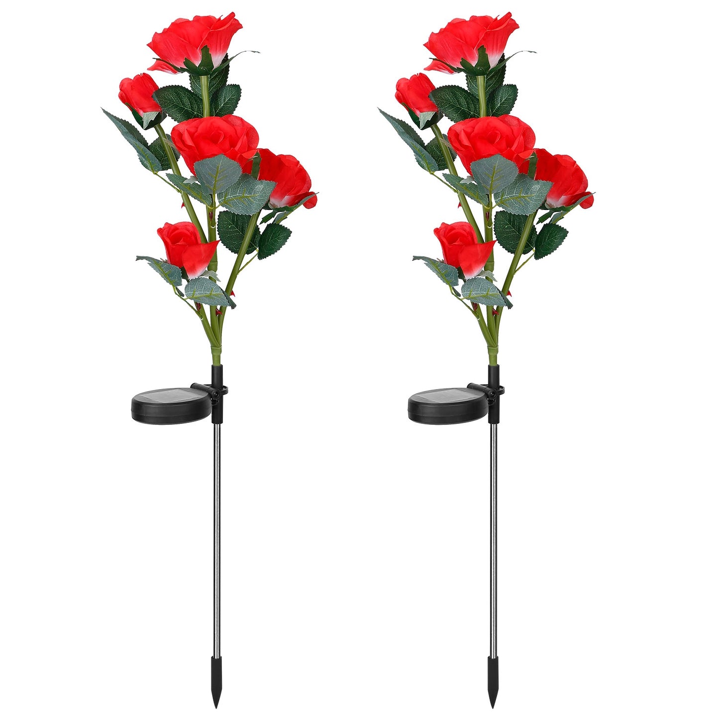 Solar Rose Flower Stake Lights - 2 Pack Outdoor Garden Decor