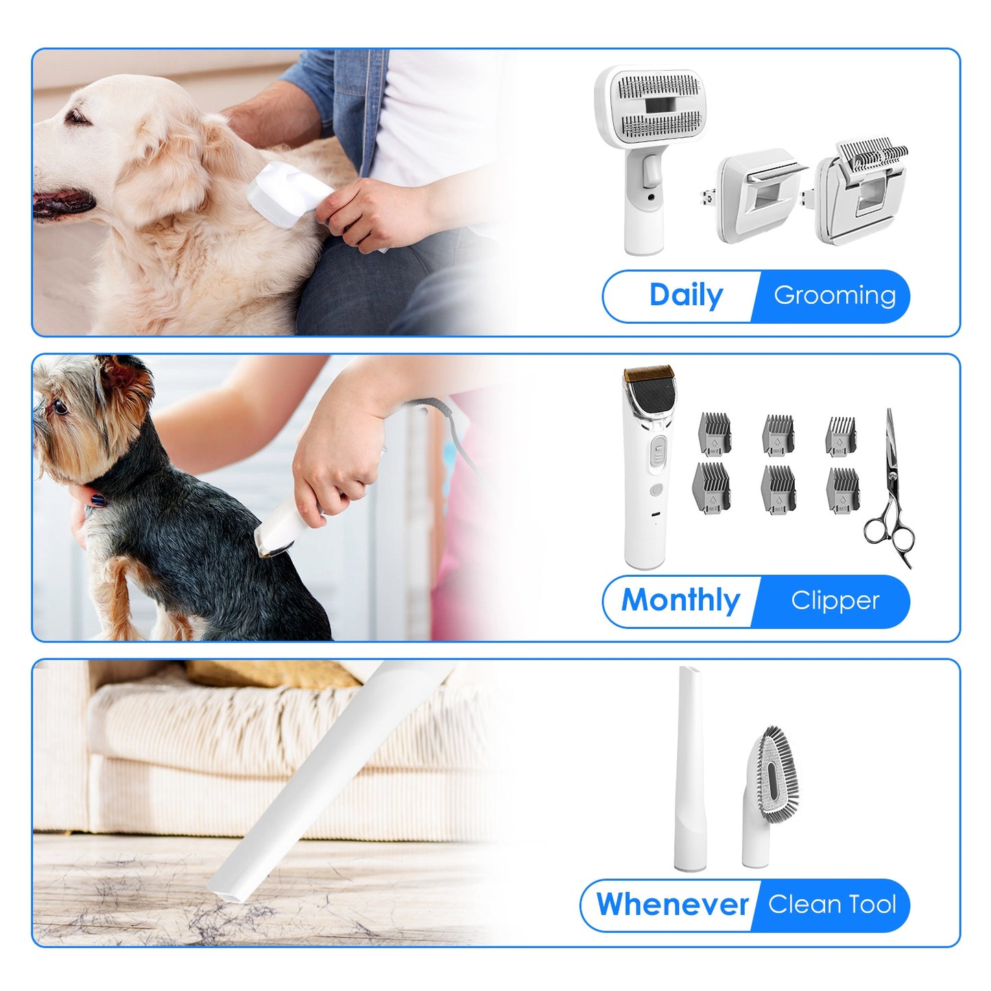 Pet Grooming Vacuum Kit with 7 Tools & 10000PA Suction