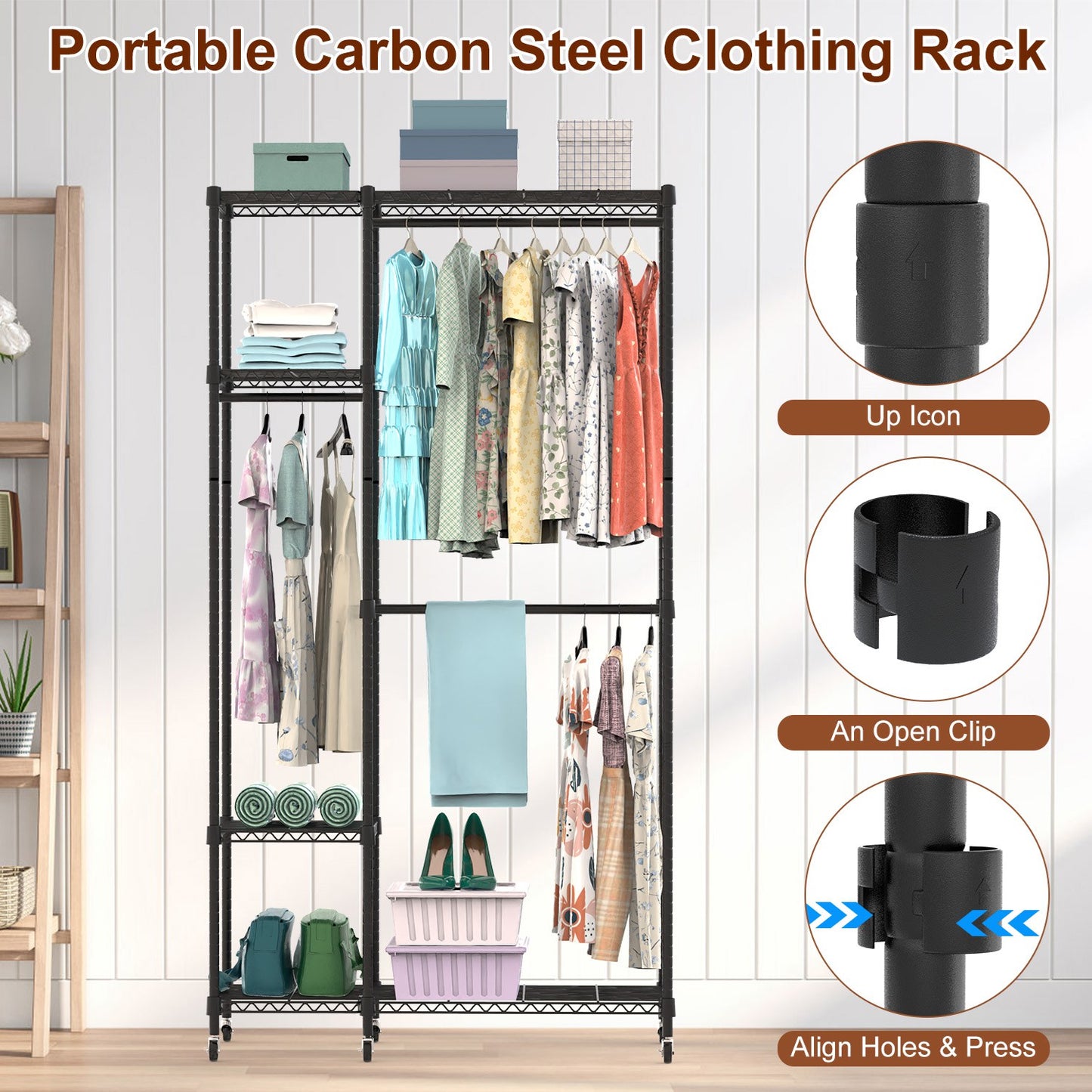 4-Tier Heavy Duty Garment Rack with Wheels - 463 lbs Capacity