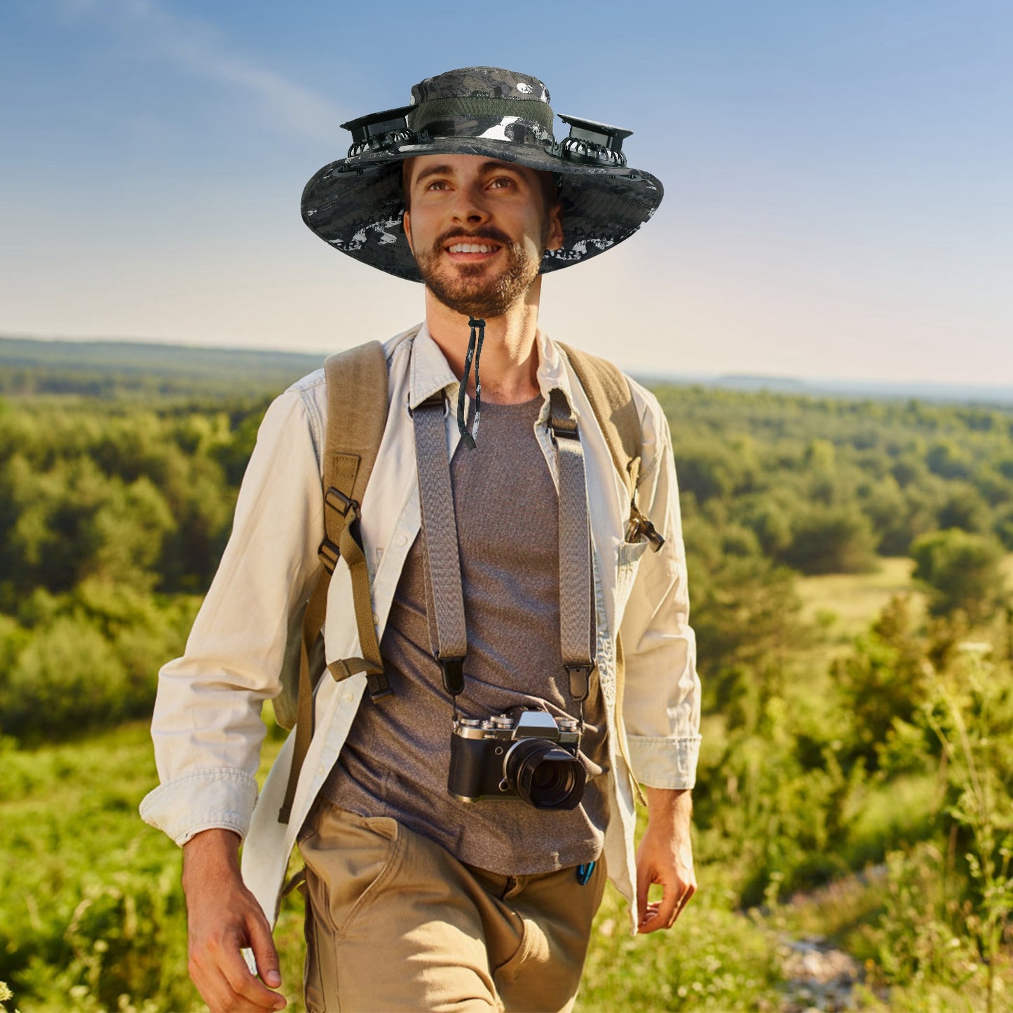 Wide Brim Sun Hat with Dual Rechargeable Fans & UPF50+