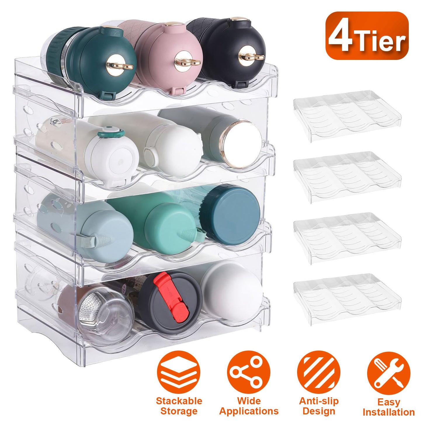 4-Tier Stackable Bottle Organizer for 12 Bottles