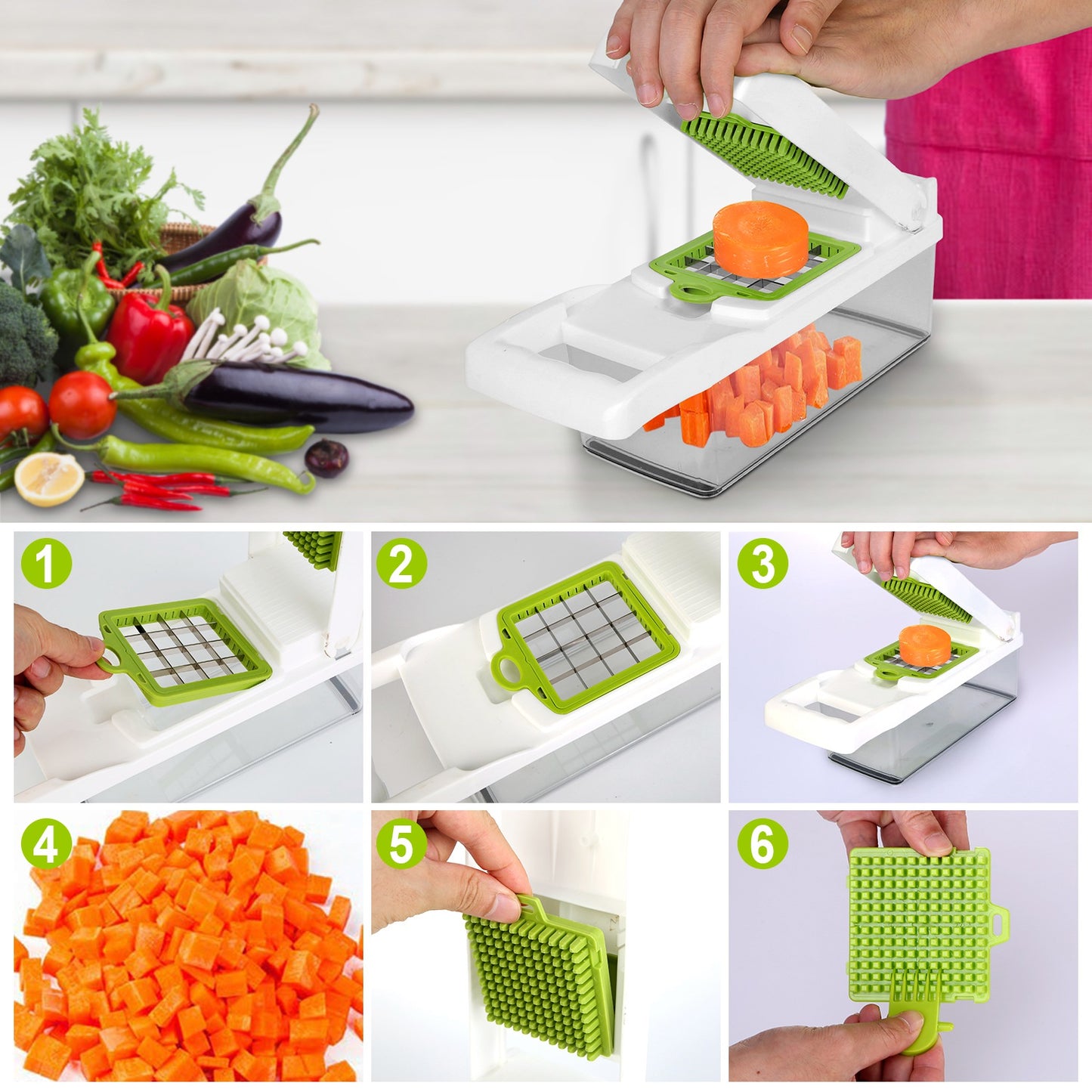 Vegetable Chopper 12-in-1 with Container and Hand Protector