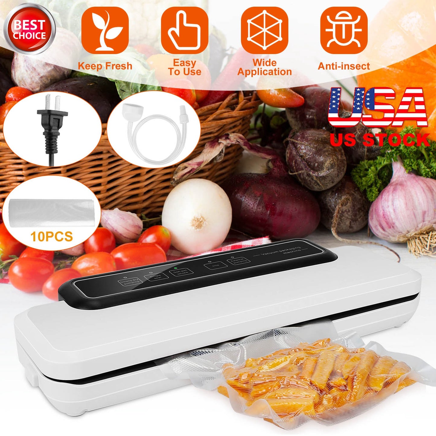 Electric Vacuum Sealer Machine with 10 Bags