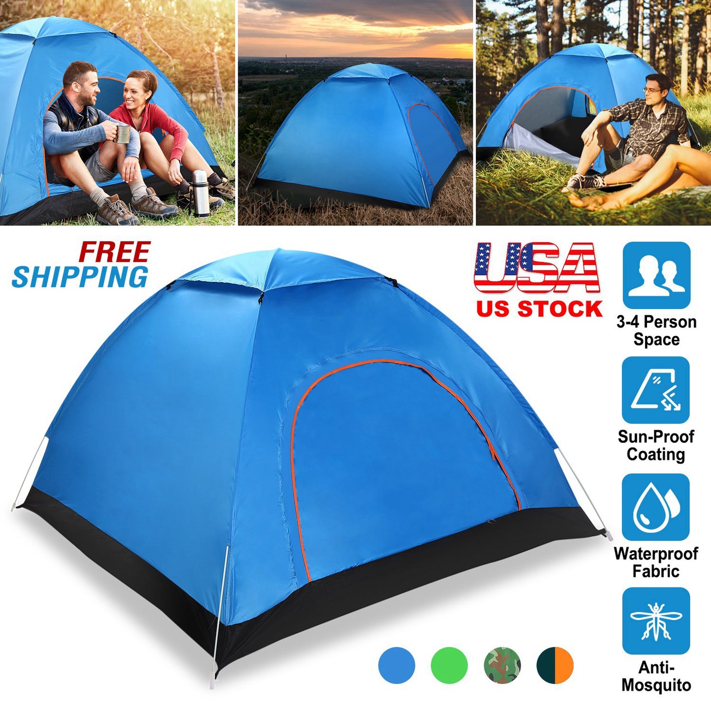 Pop Up Tent 4 Person Instant Setup Waterproof Camping Tent