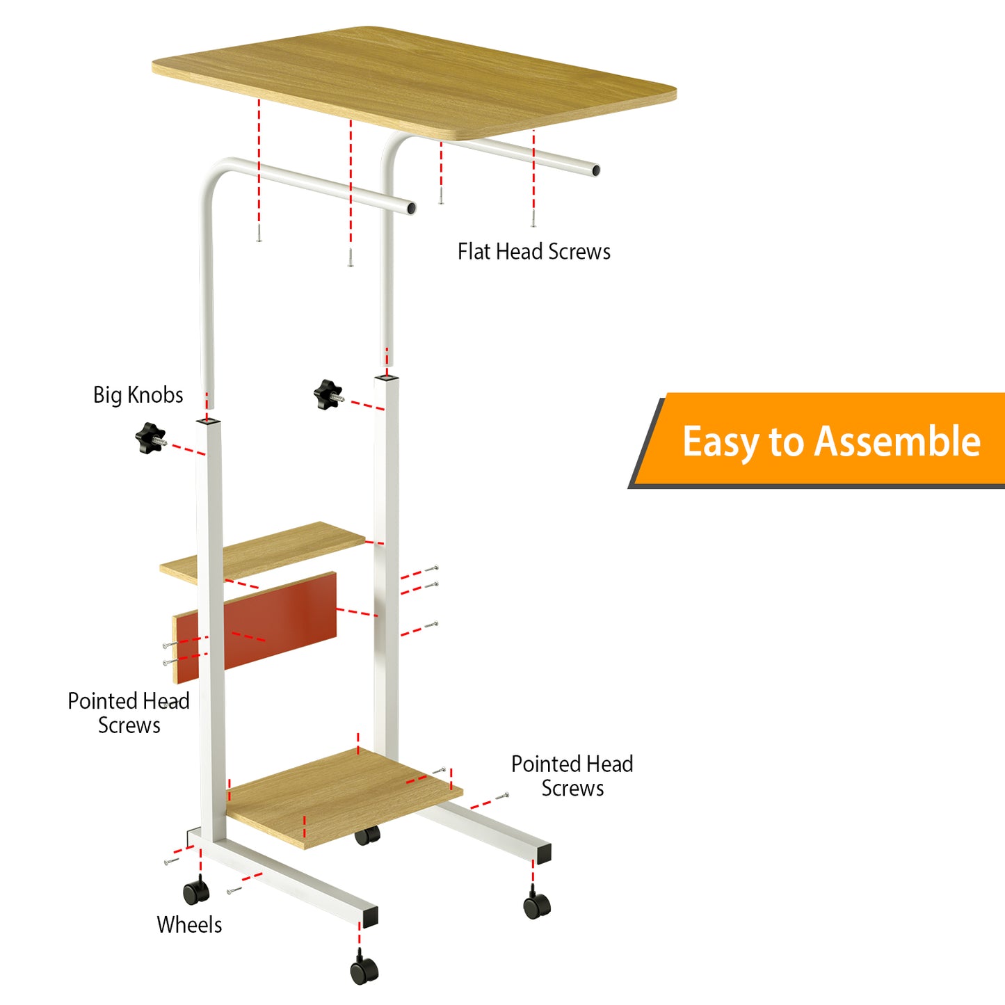 C-Shaped Rolling Laptop Desk with 3-Tier Adjustable Height