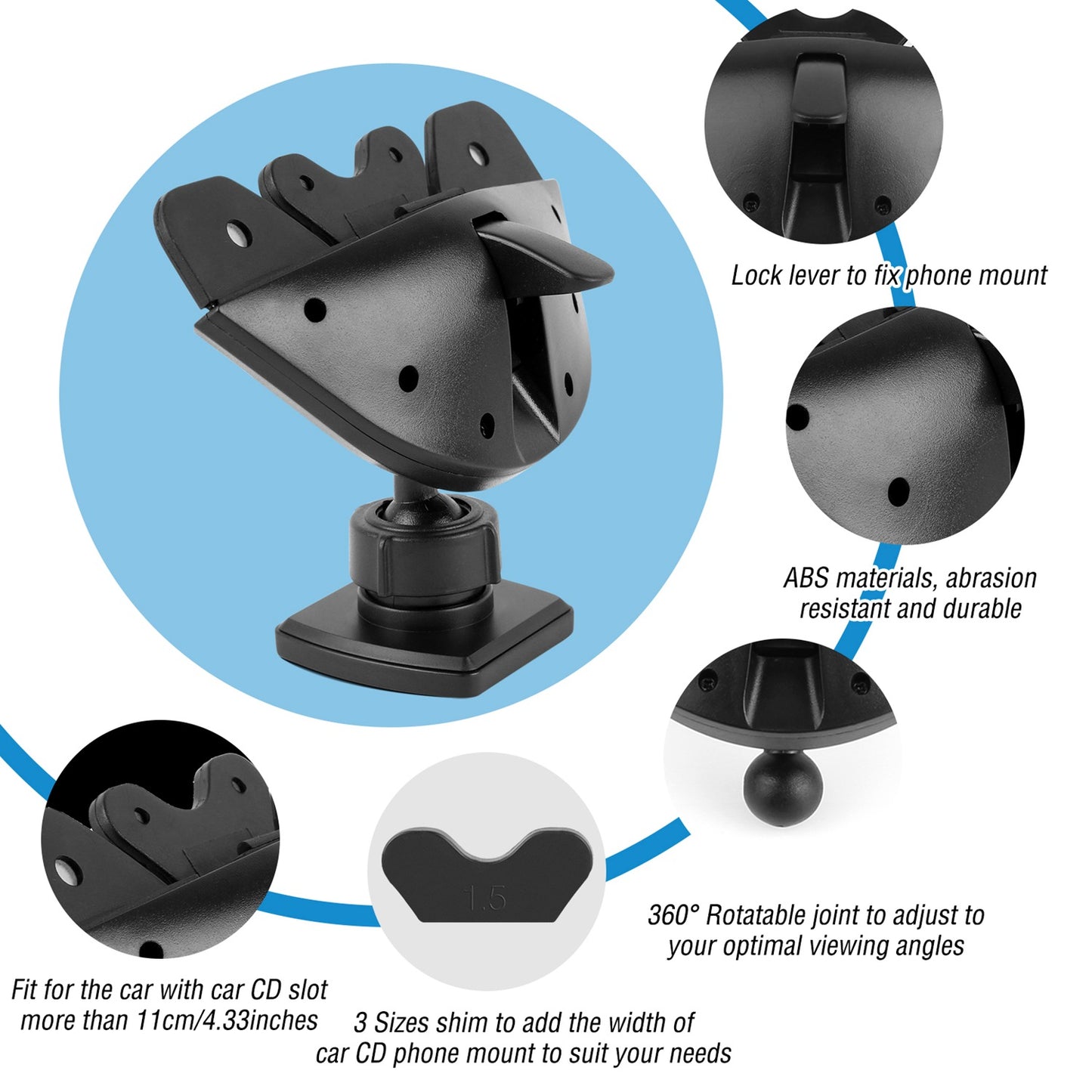 Magnetic CD Slot Car Phone Mount with 360° Rotation