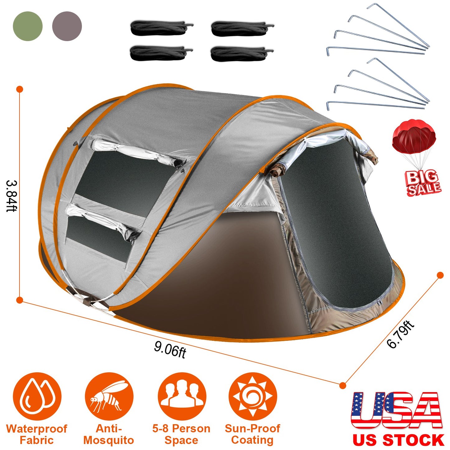 Pop Up Tent 5-8 Person Instant Setup Waterproof Camping Tent