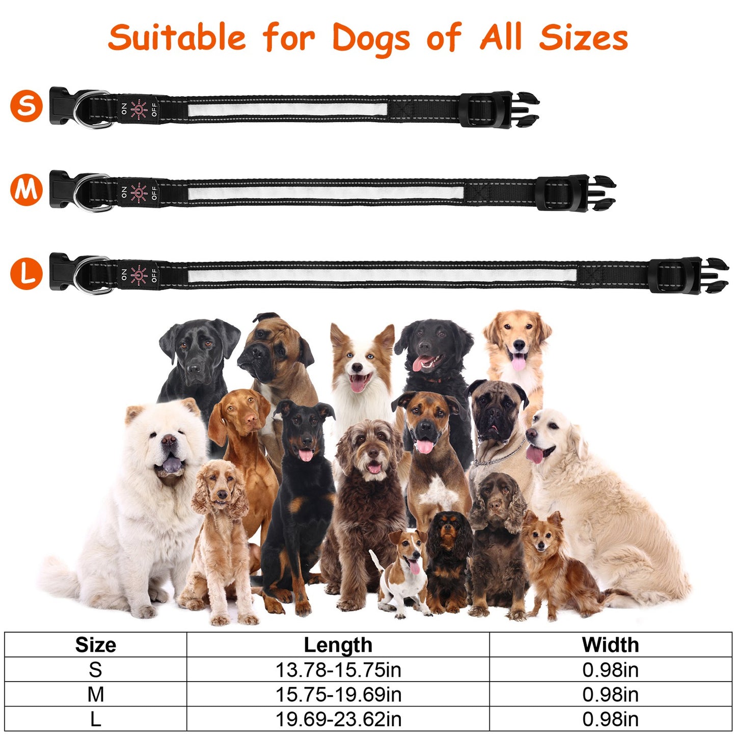 LED Dog Collar with 9 Light Colors - USB Rechargeable Waterproof