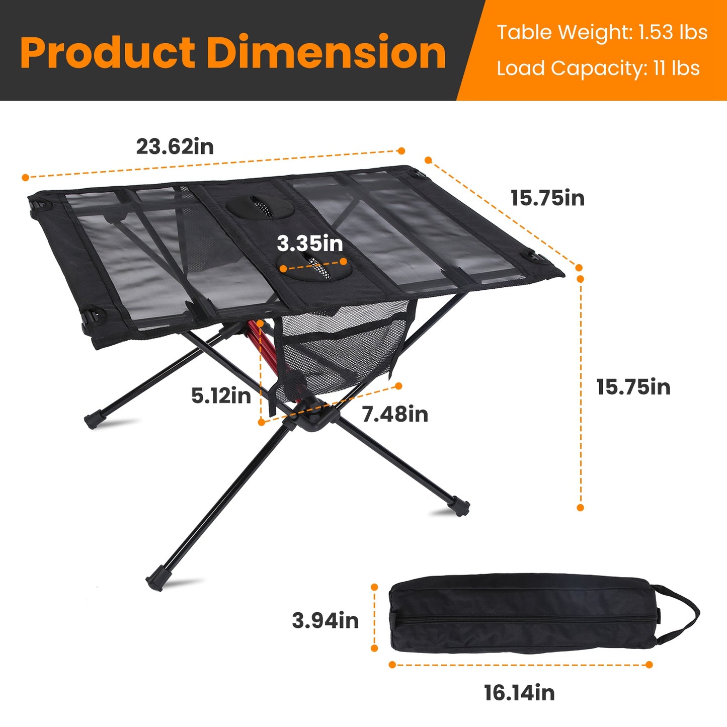 Folding Camping Table with Cup Holders & Carry Bag